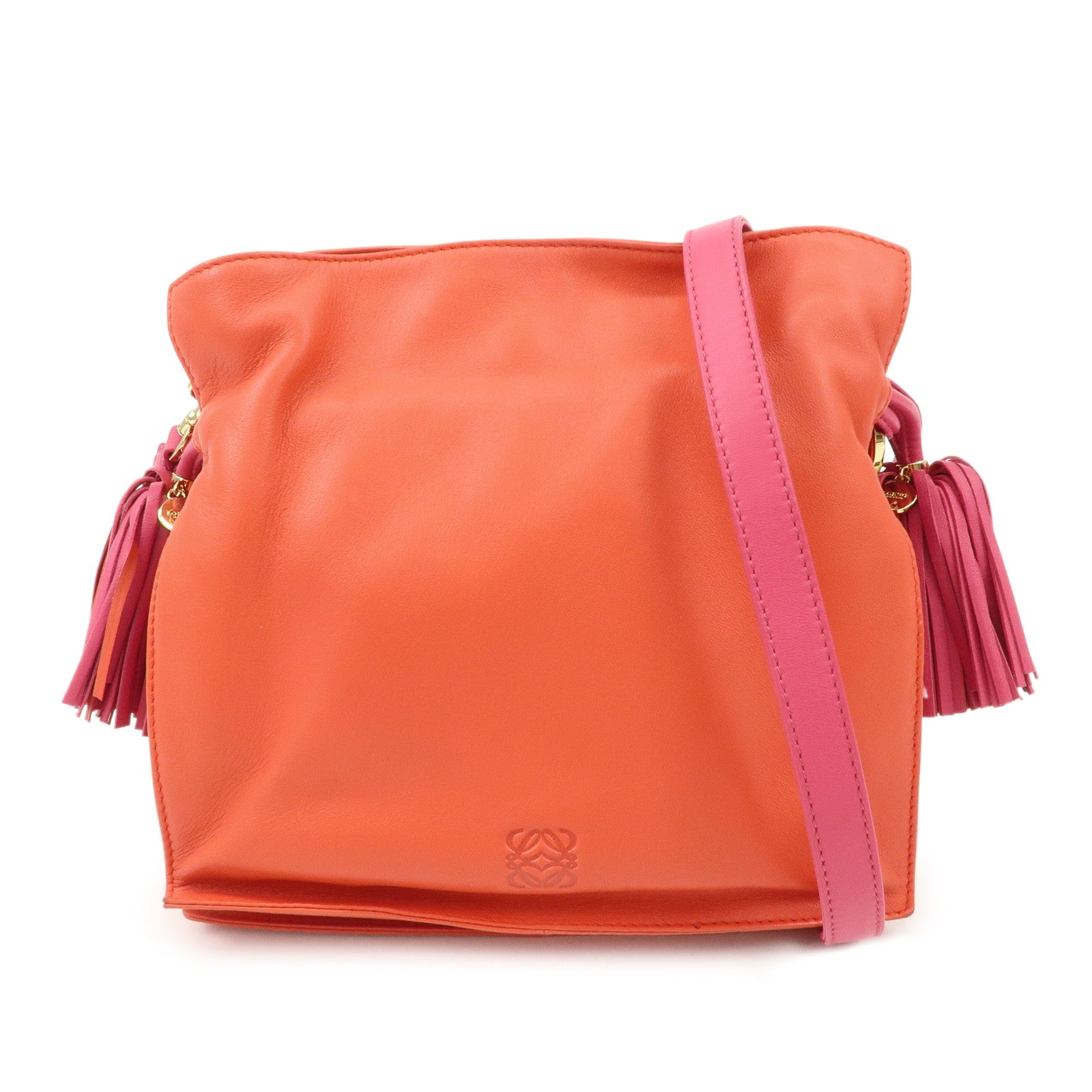 LOEWE-Anagram-Leather-Framenco-Shoulder-Bag-Orange-Pink