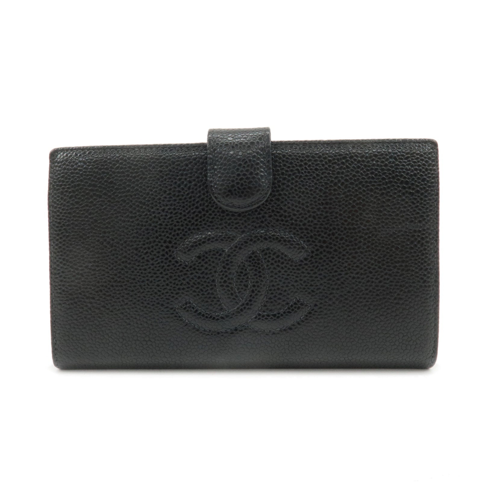 CHANEL-Caviar-Skin-Bi-Fold-Long-Wallet-Black-A13498