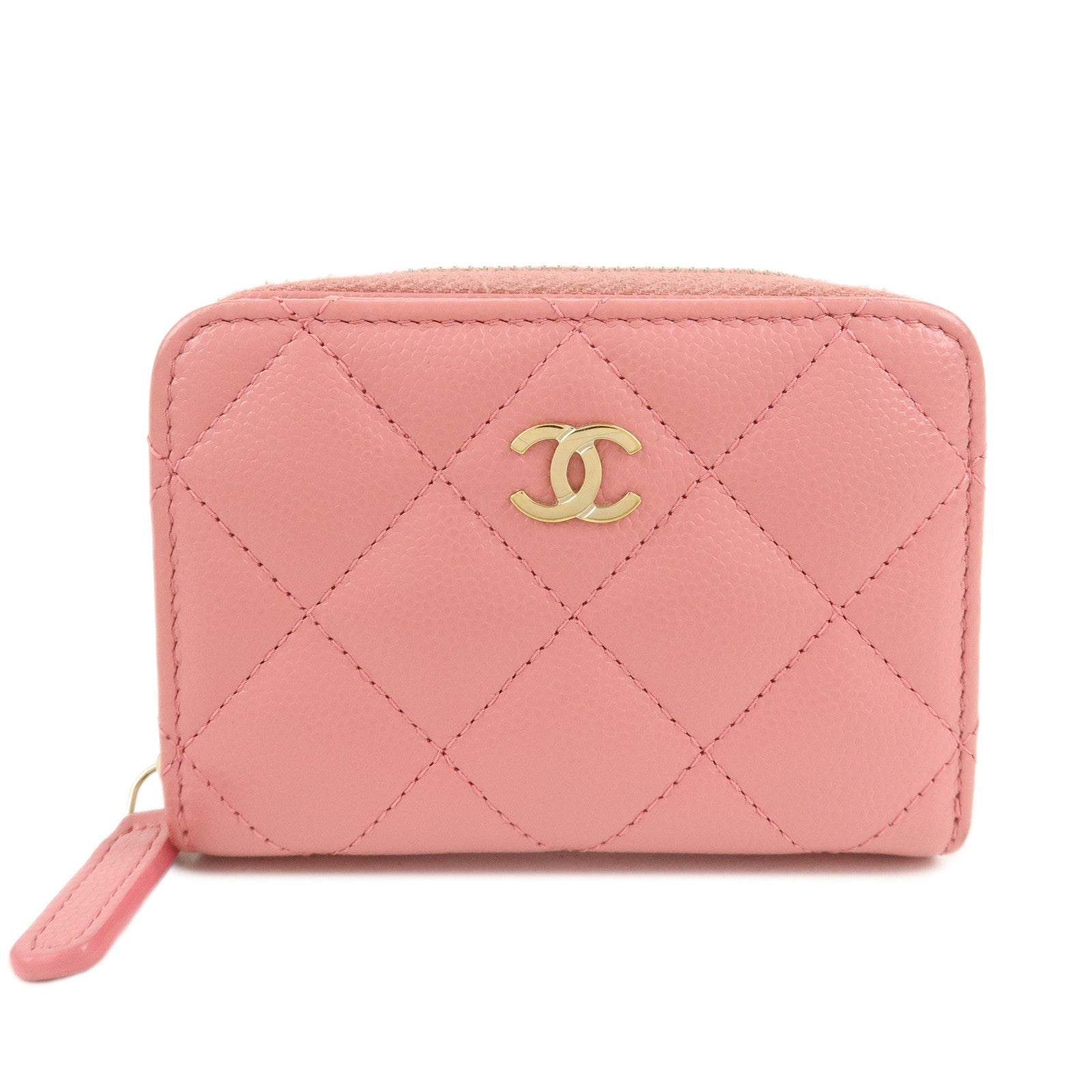 CHANEL-Matelasse-Caviar-Skin-Zippy-Around-Coin-Case-Pink