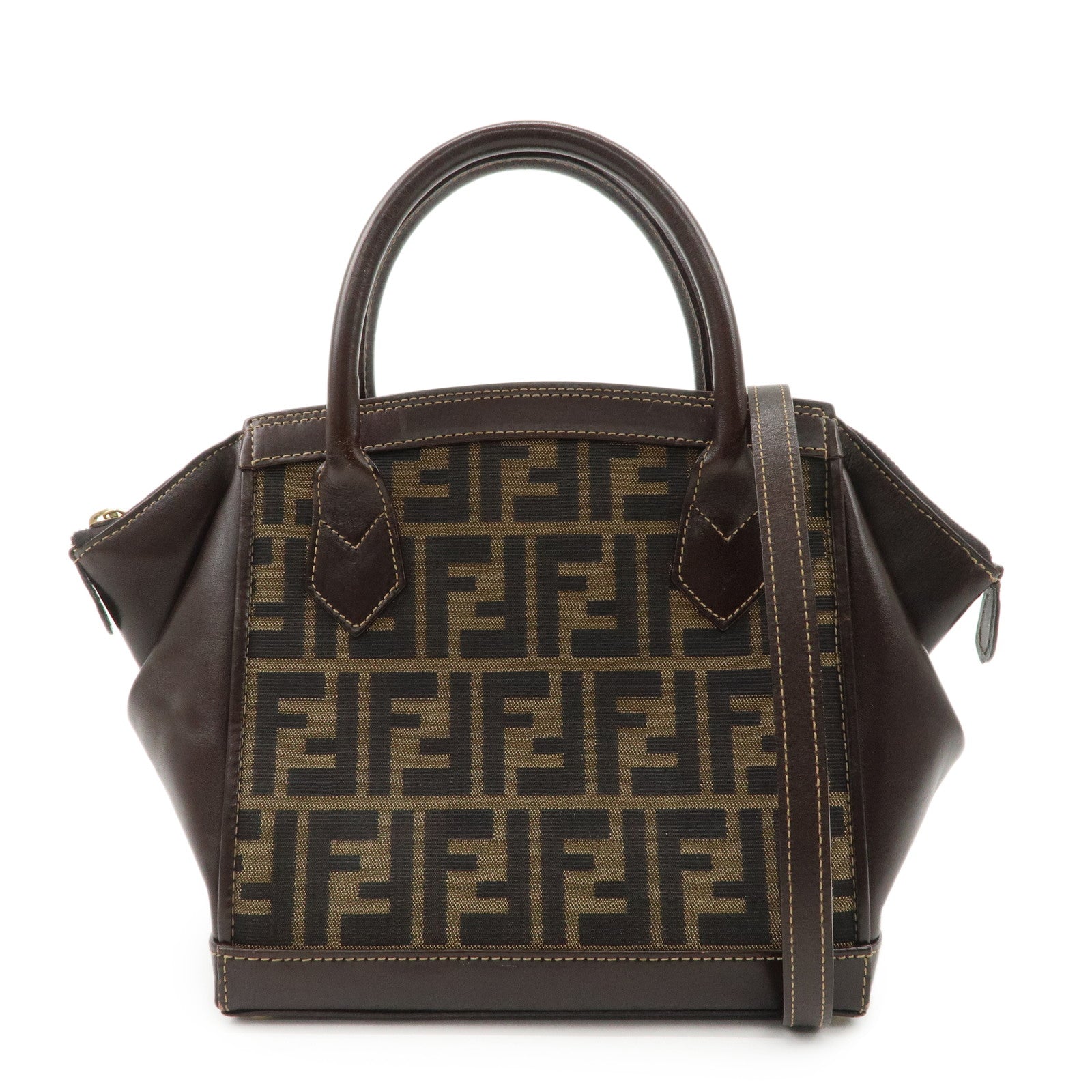 FENDI-Zucca-Canvas-Leather-2-way-Leather-Hand-Bag-Shoulder-Bag