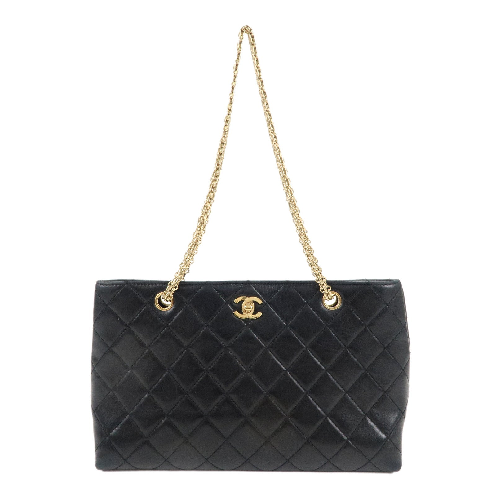 CHANEL Matelasse Lamb Skin Chain Shoulder Bag Black