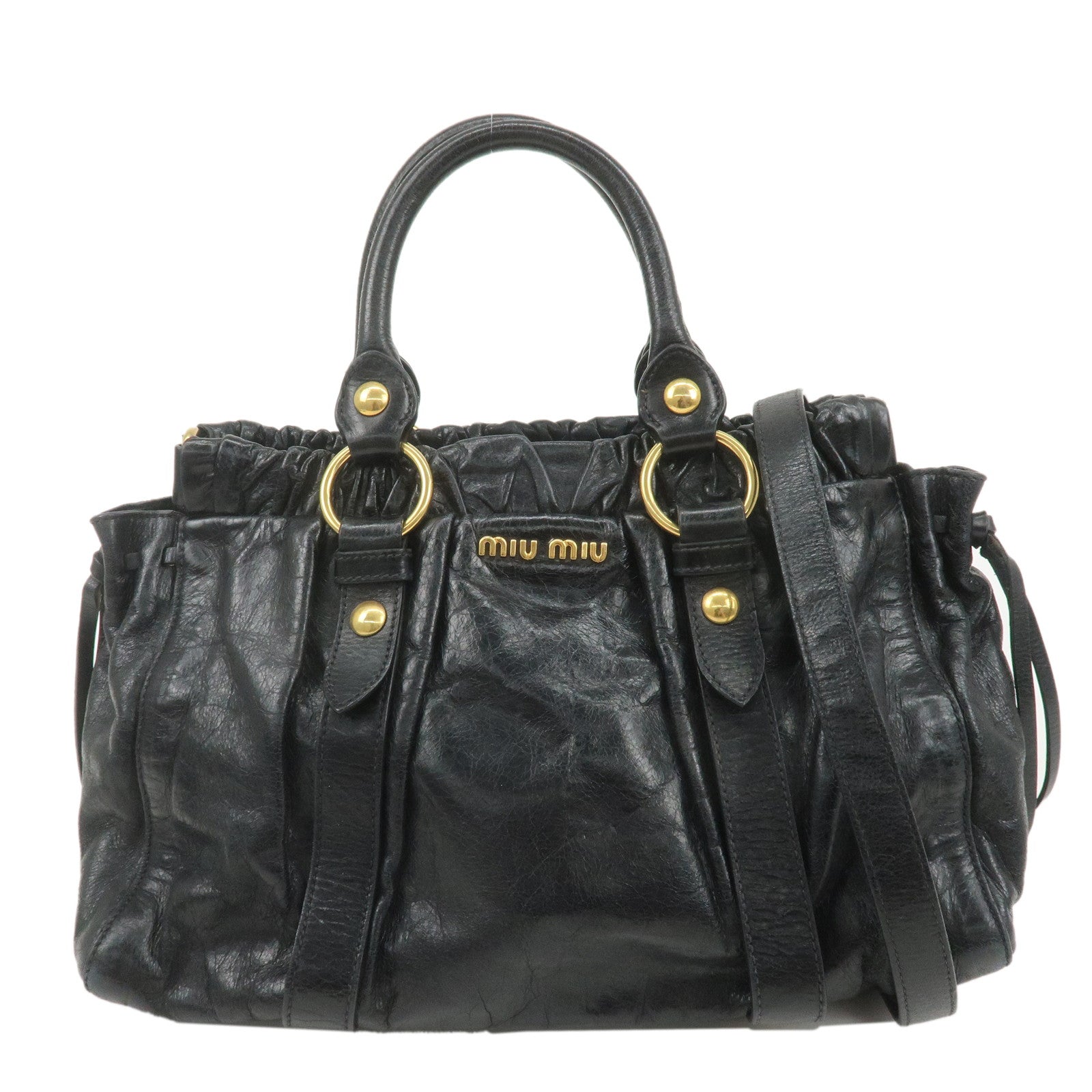 MIU-MIU-Leather-2WAY-Bag-Hand-Bag-Black