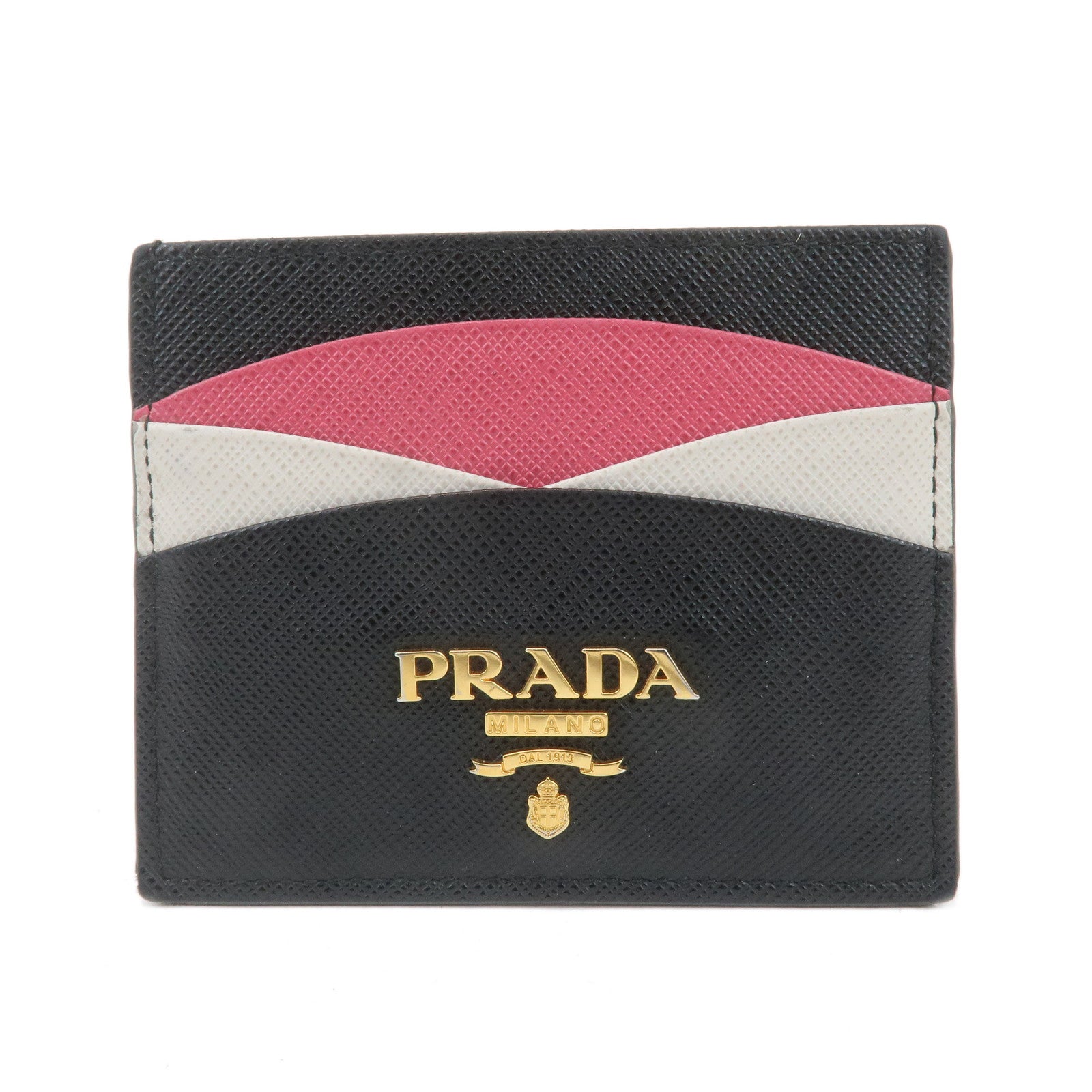 PRADA Saffiano Leather Card Case Black White Pink 1MC025