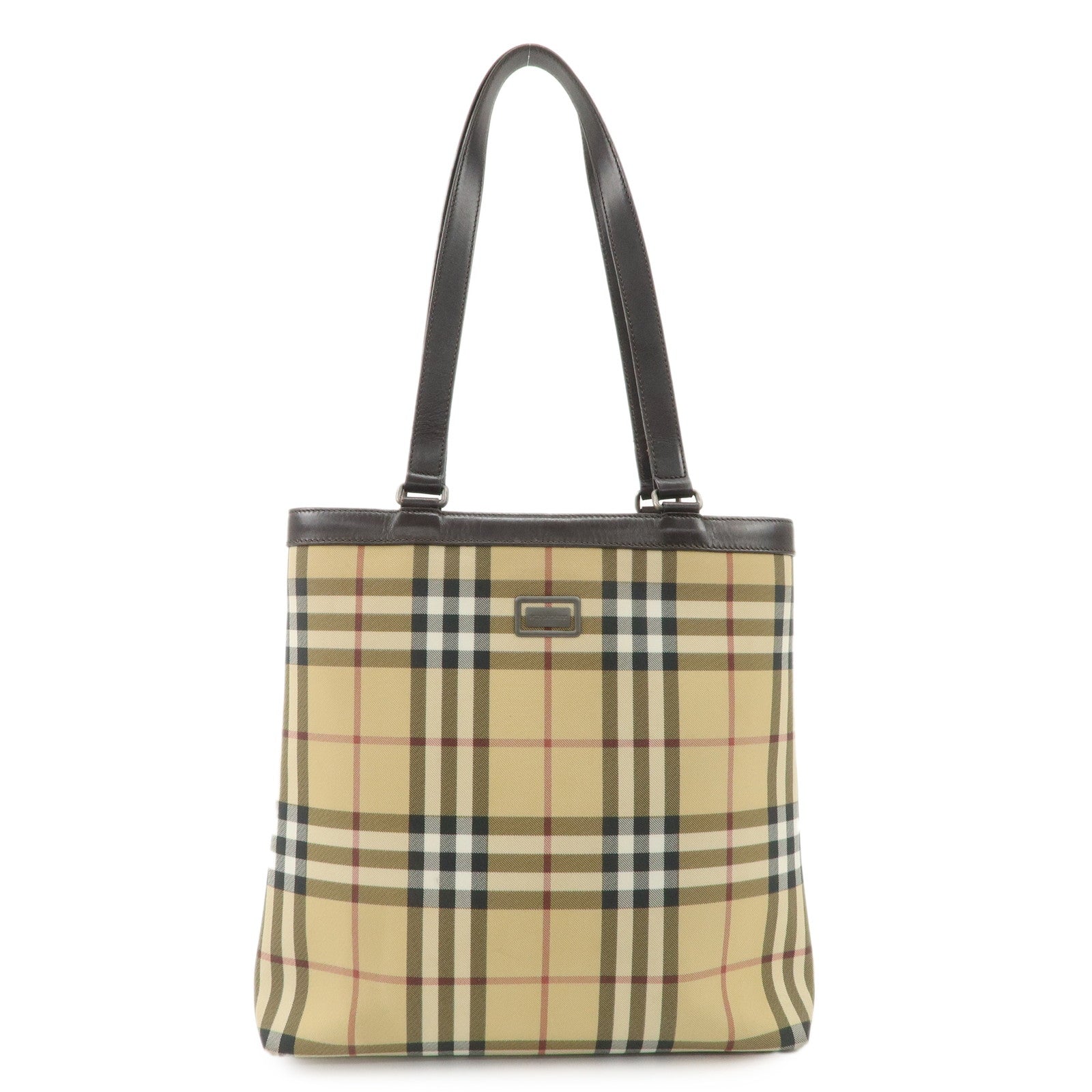 BURBERRY-Nova-Plaid-PVC-Leather-Tote-Bag-Beige-Brown