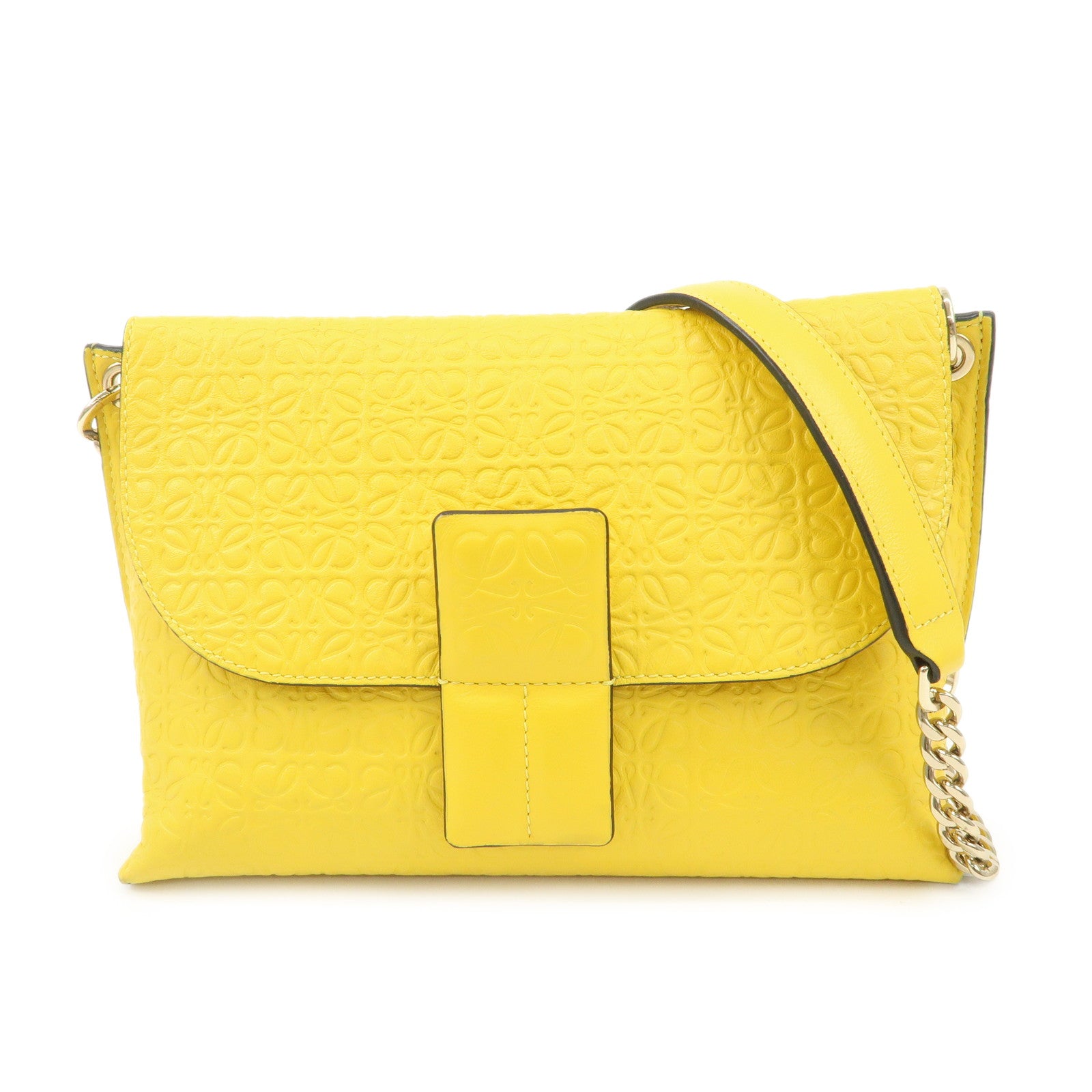 LOEWE-Anagram-Leather-Avenue-Chain-Shoulder-Bag-Hand-Bag-Yellow