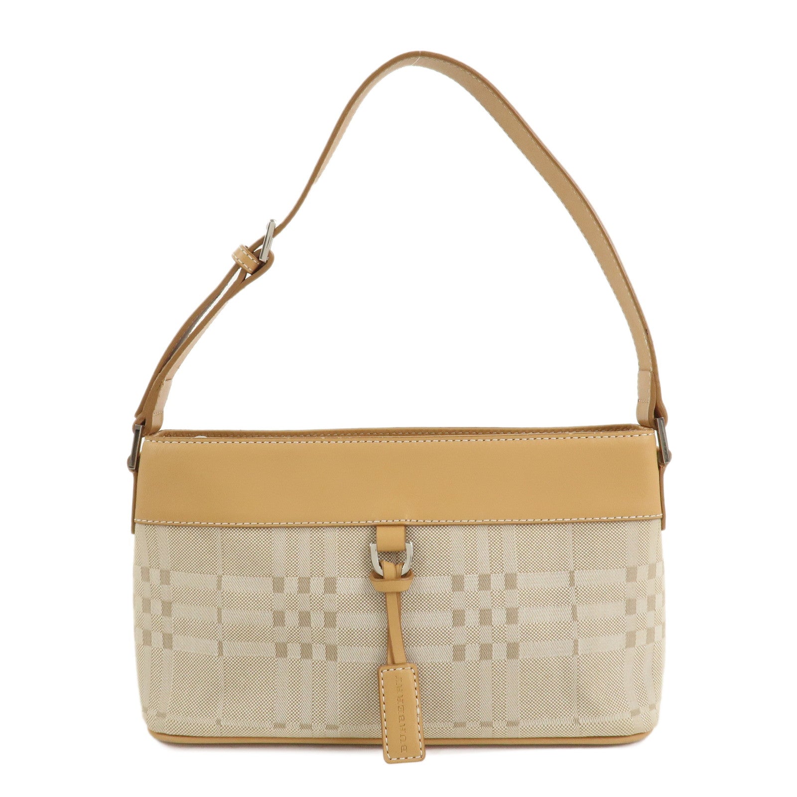 BURBERRY-Canvas-Leather-Check-One-Shoulder-Bag-Beige