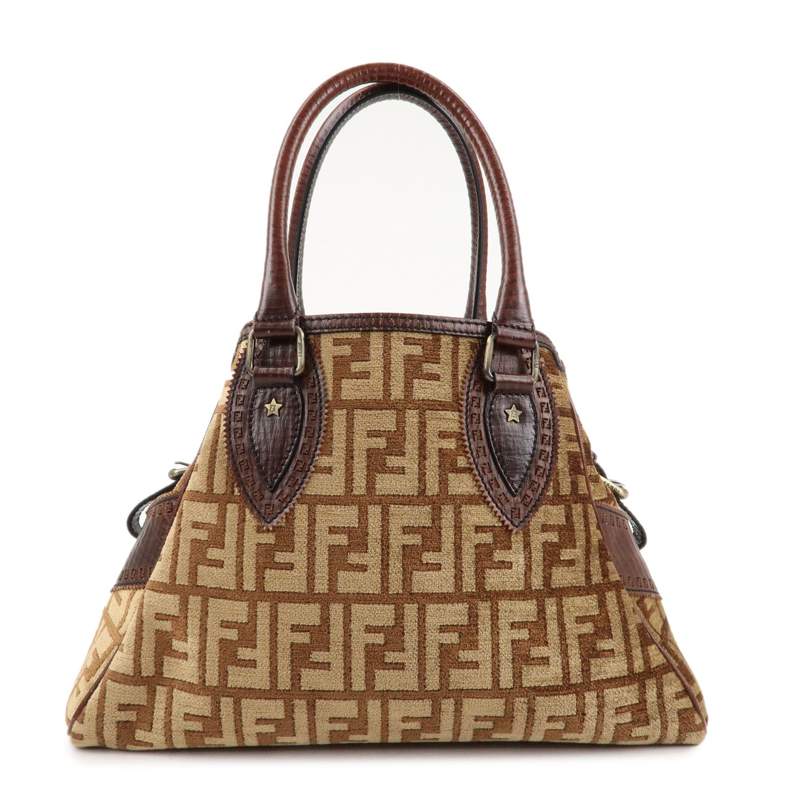 FENDI-Ethnico-Zucca-Canvas-Leather-Tote-Bag-Brown-8BN157