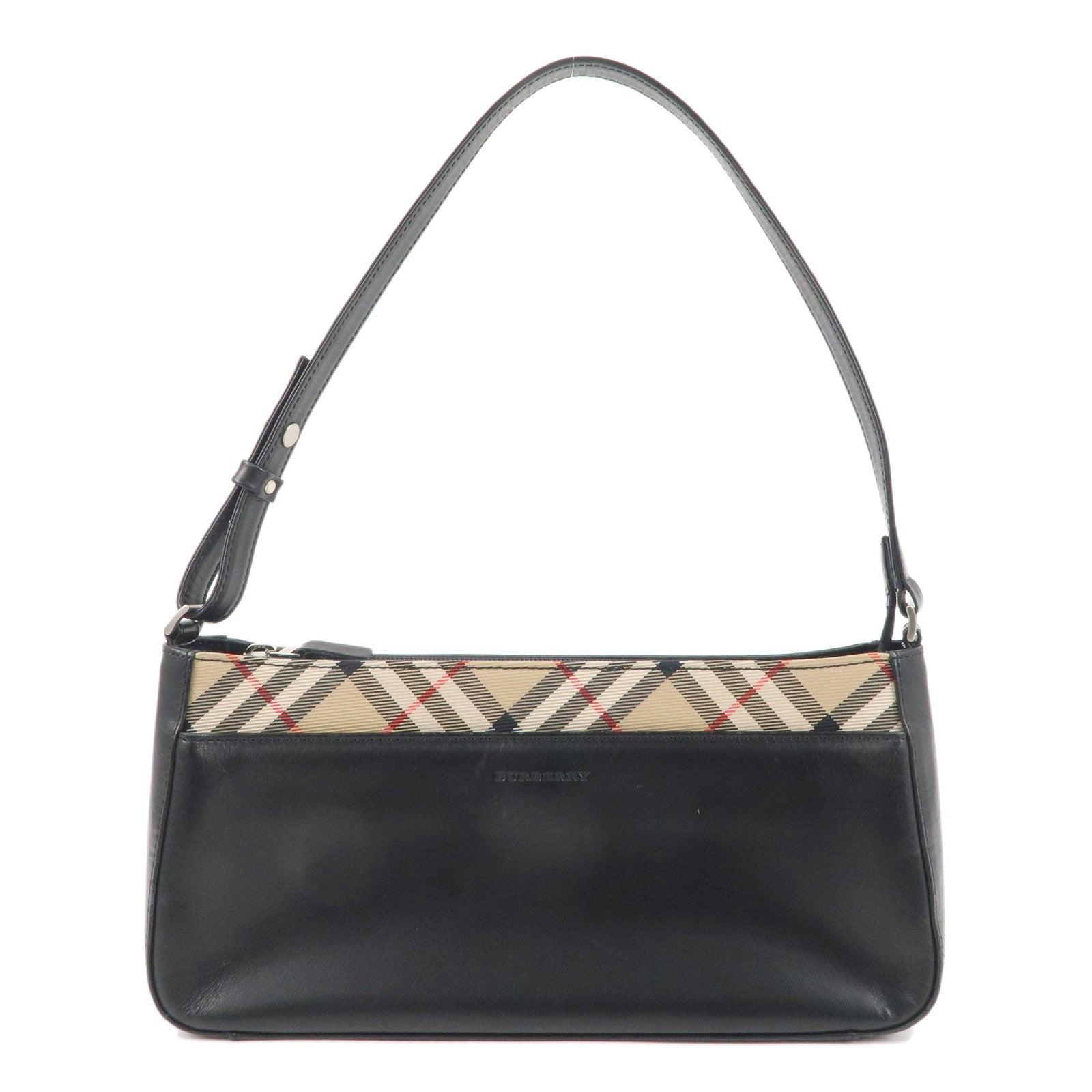 BURBERRY-Canvas-Leather-Nova-Plaid-Shoulder-Bag-Beige-Black