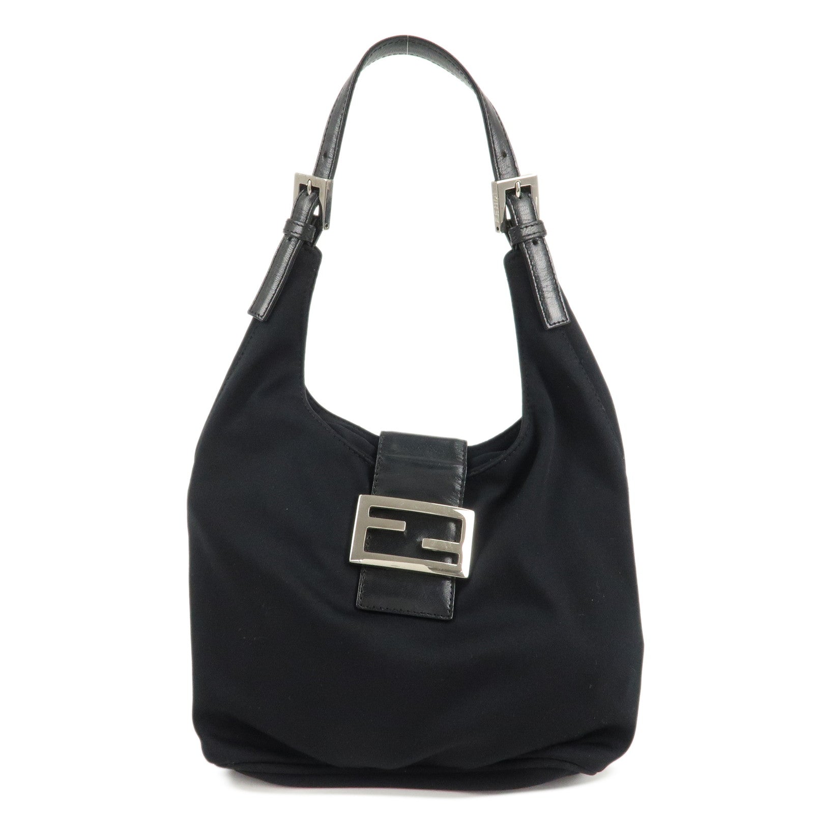 FENDI-Cotton-Leather-Shoulder-Bag-Black-26686