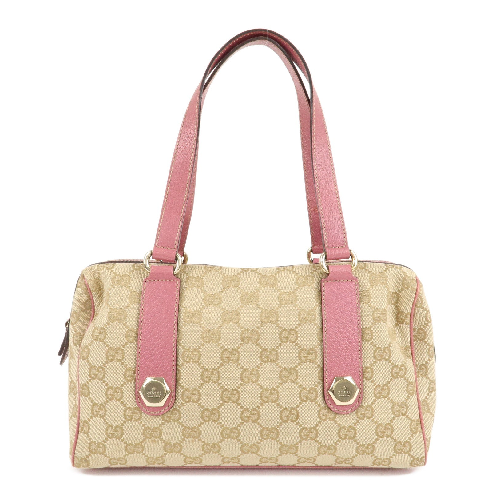 GUCCI-GG-Canvas-Leather-Mini-Boston-Bag-Beige-Pink-152457