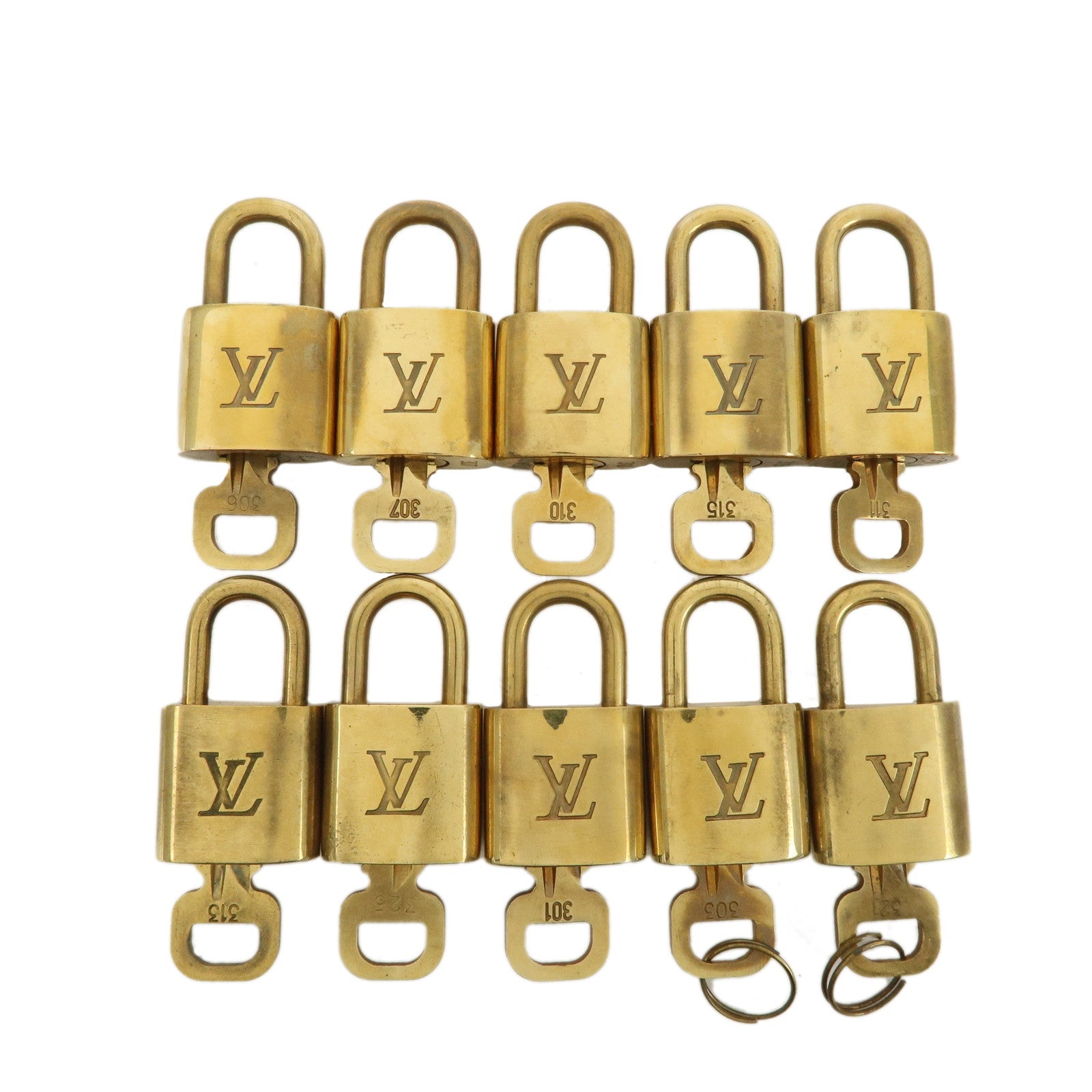 Louis-Vuitton-Set-of-10-Lock-&-Key-Cadena-Key-Lock-Metal-Gold