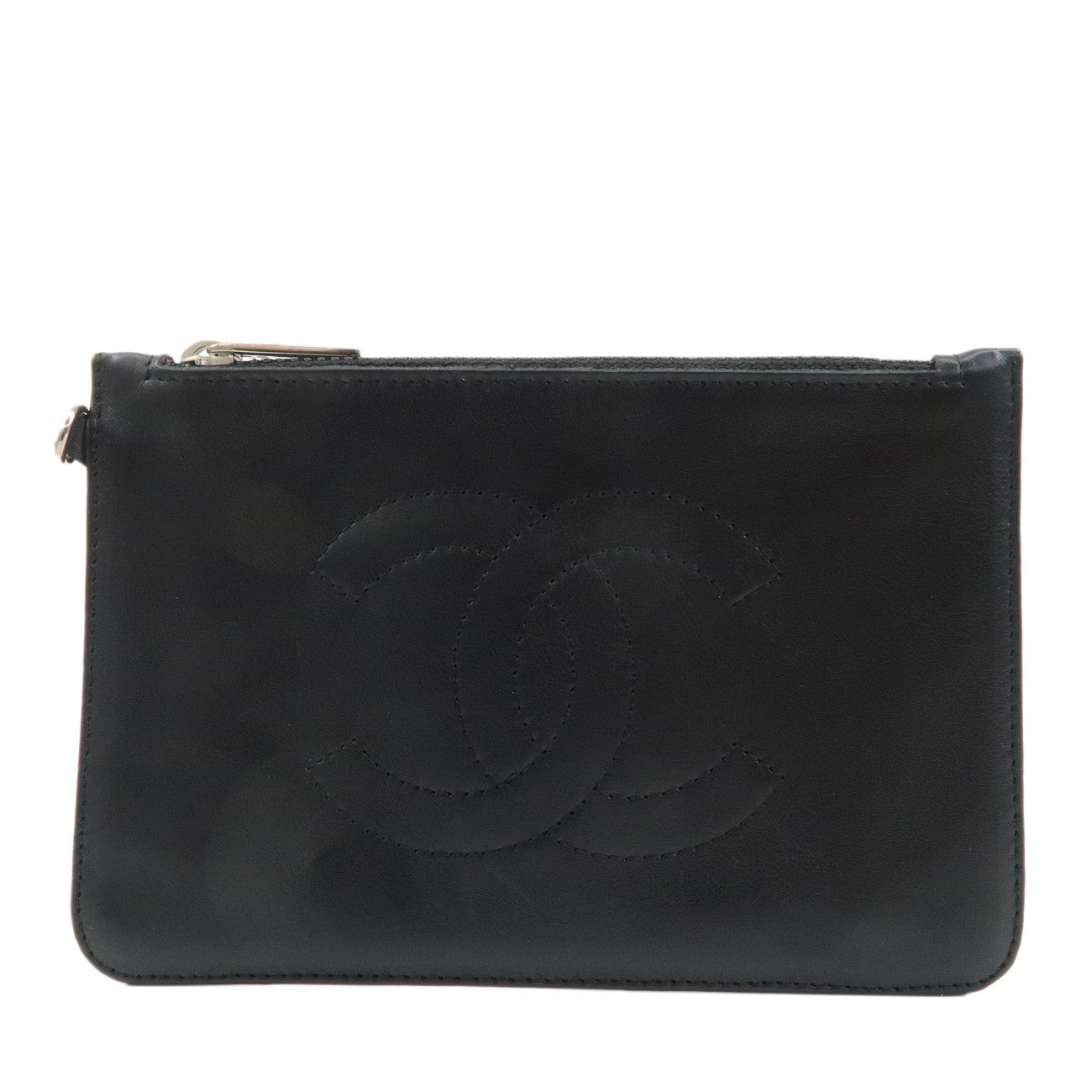 CHANEL-Coco-Mark-Leather-Cambon-Line-Cosmetic-Small-Pouch-Black