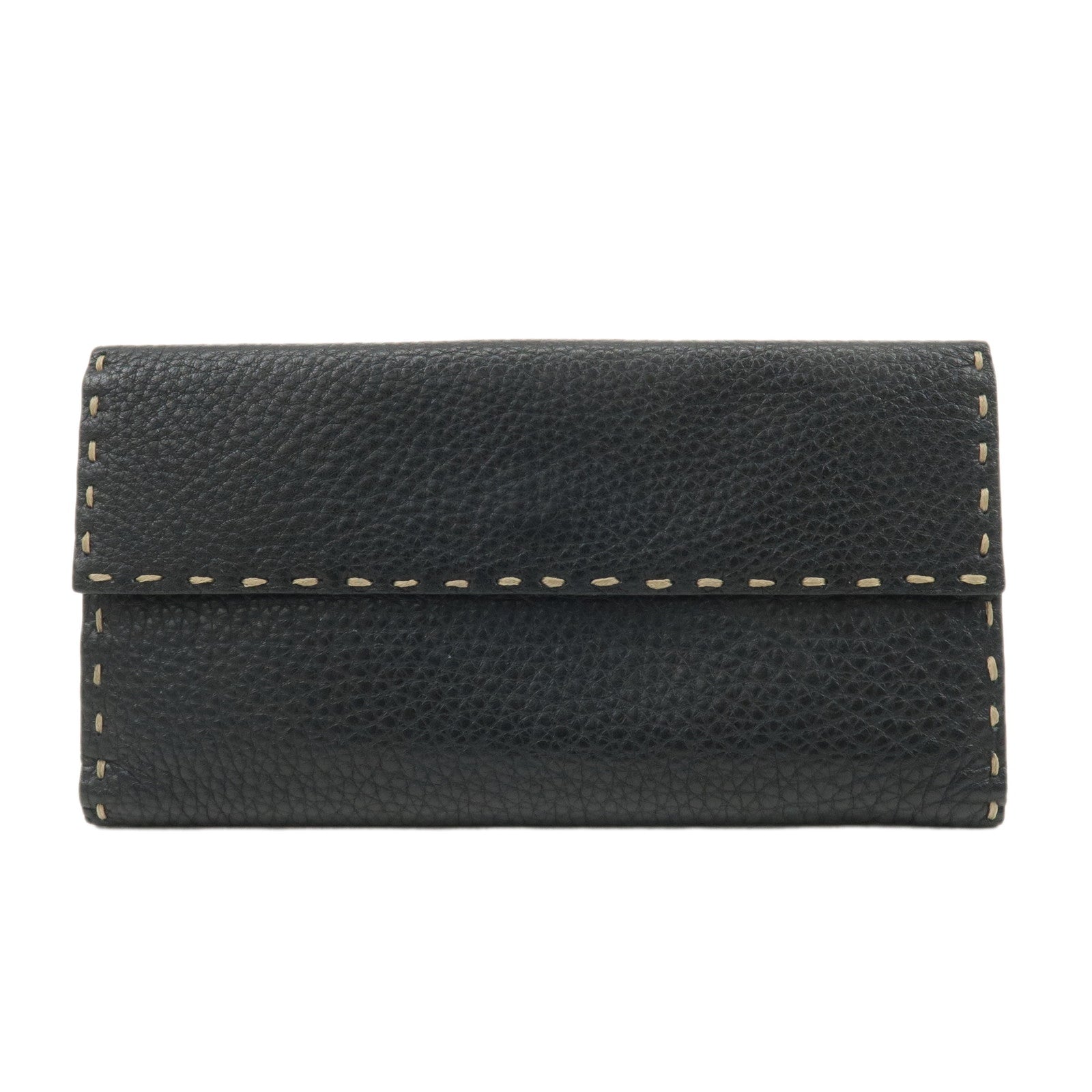 FENDI-Selleria-Leather-W-Hook-Bifold-Long-Wallet-Black-8M0144