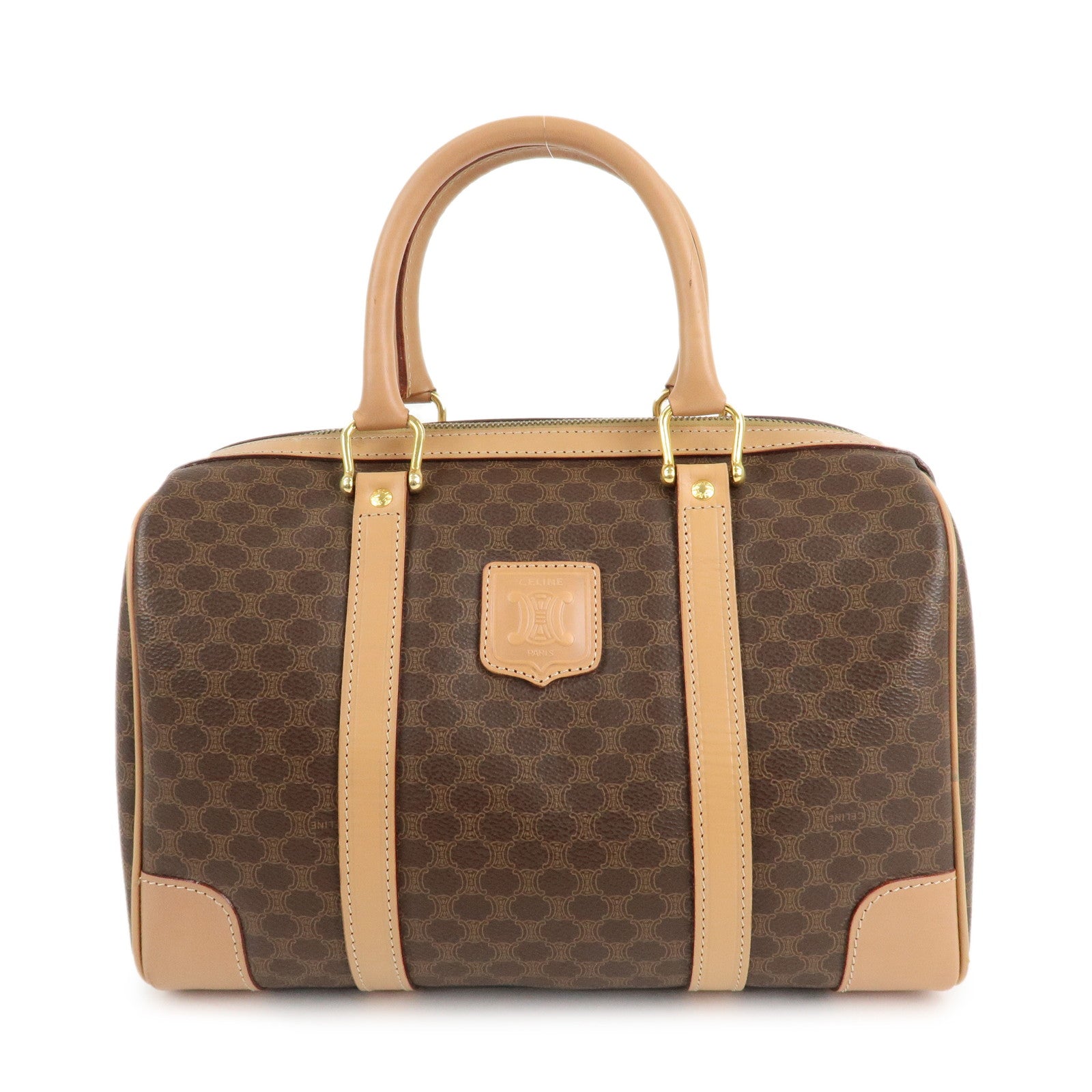 CELINE-Macadam-PVC-Leather-Boston-Bag-Hand-Bag-Brown