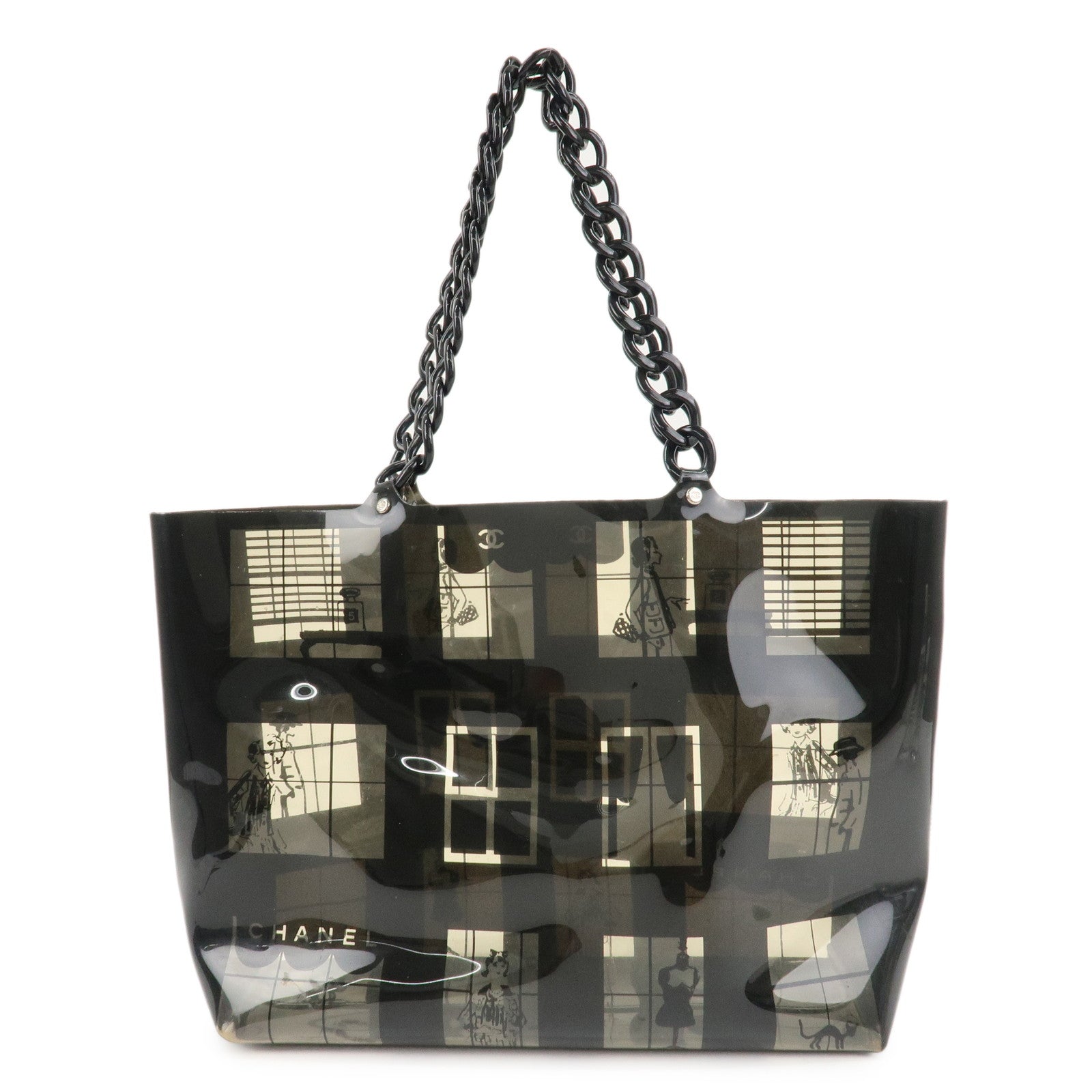 CHANEL-Windows-Line-Vinyl-Tote-Bag-Clear-Black