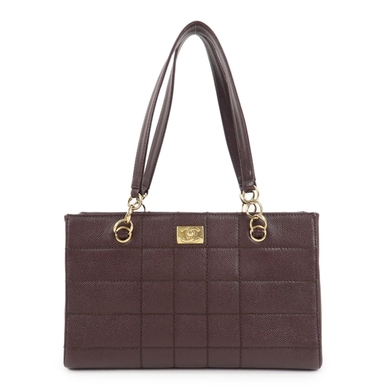 CHANEL-Chocolate-Bar-Lamb-Skin-Chain-Shoulder-Bag-Wine-Gold