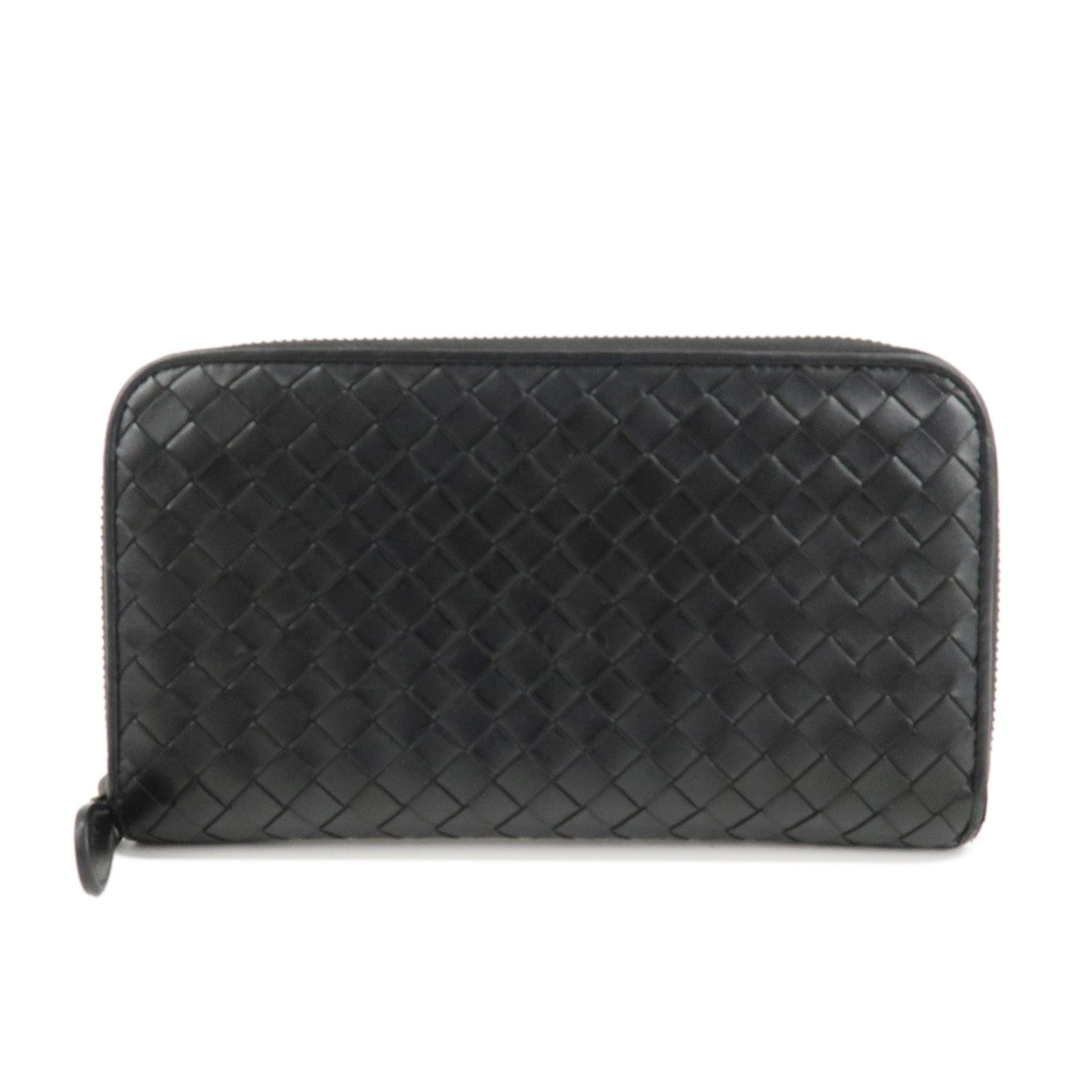 BOTTEGA-VENETA-Intrecciato-Leather-Zippy-Around-Long-Wallet-Black