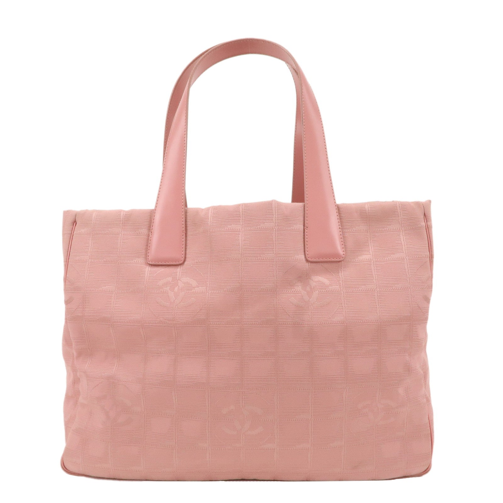 CHANEL-New-Travel-Line-Nylon-Jacquard-Leather-Tote-MM-Pink-A15991