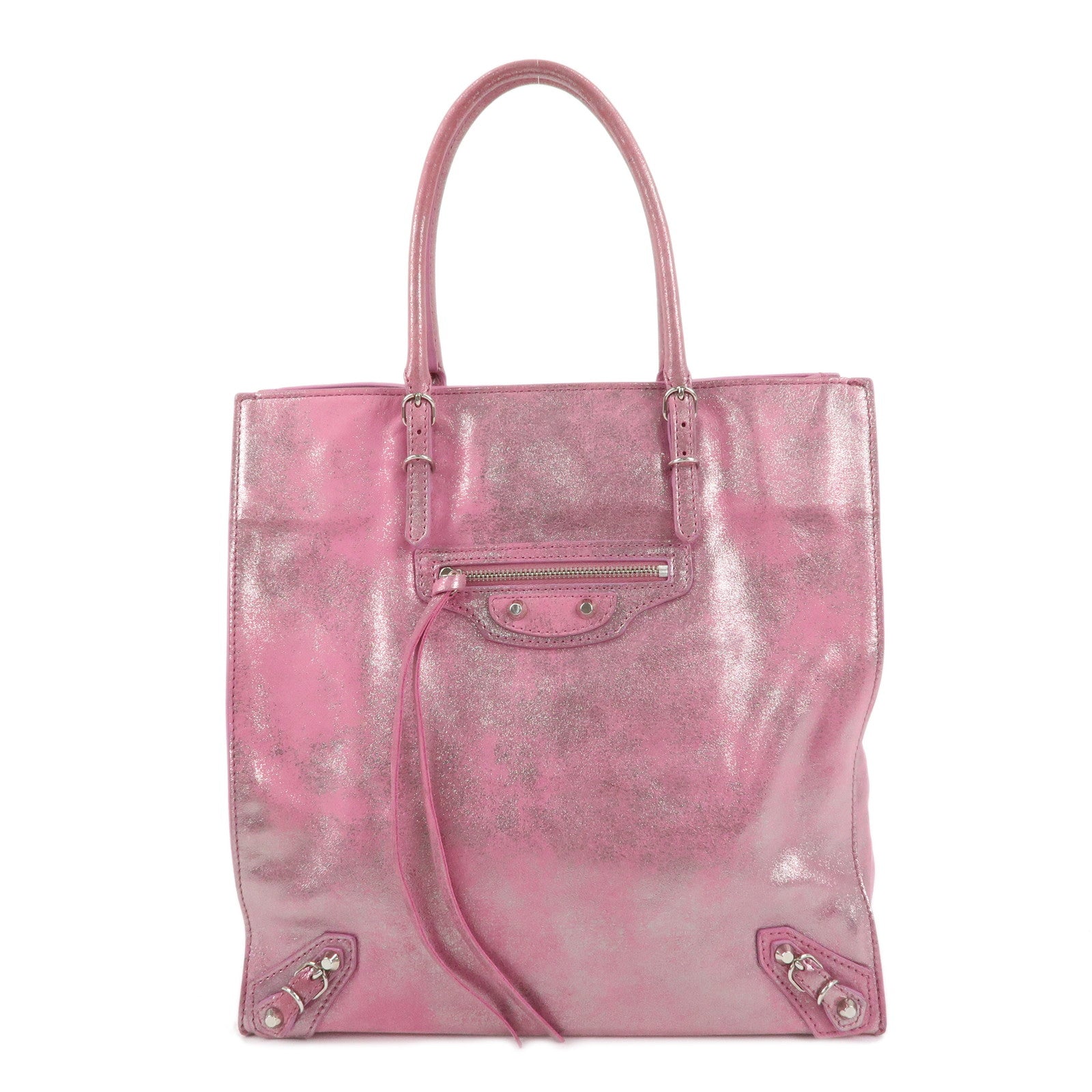 BALENCIAGA The Paper Leather Tote Bag Metallic Pink 255412