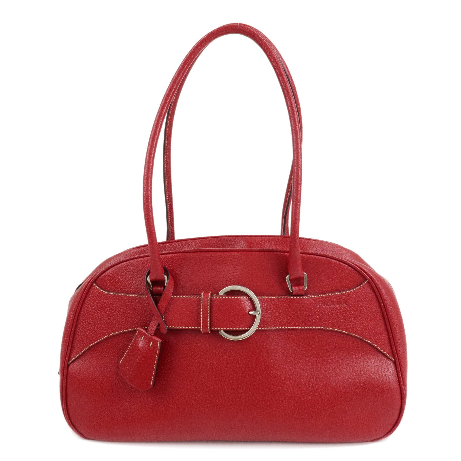 PRADA-Leather-Shoulder-Bag-Hand-Bag-Red-B10748-F/S