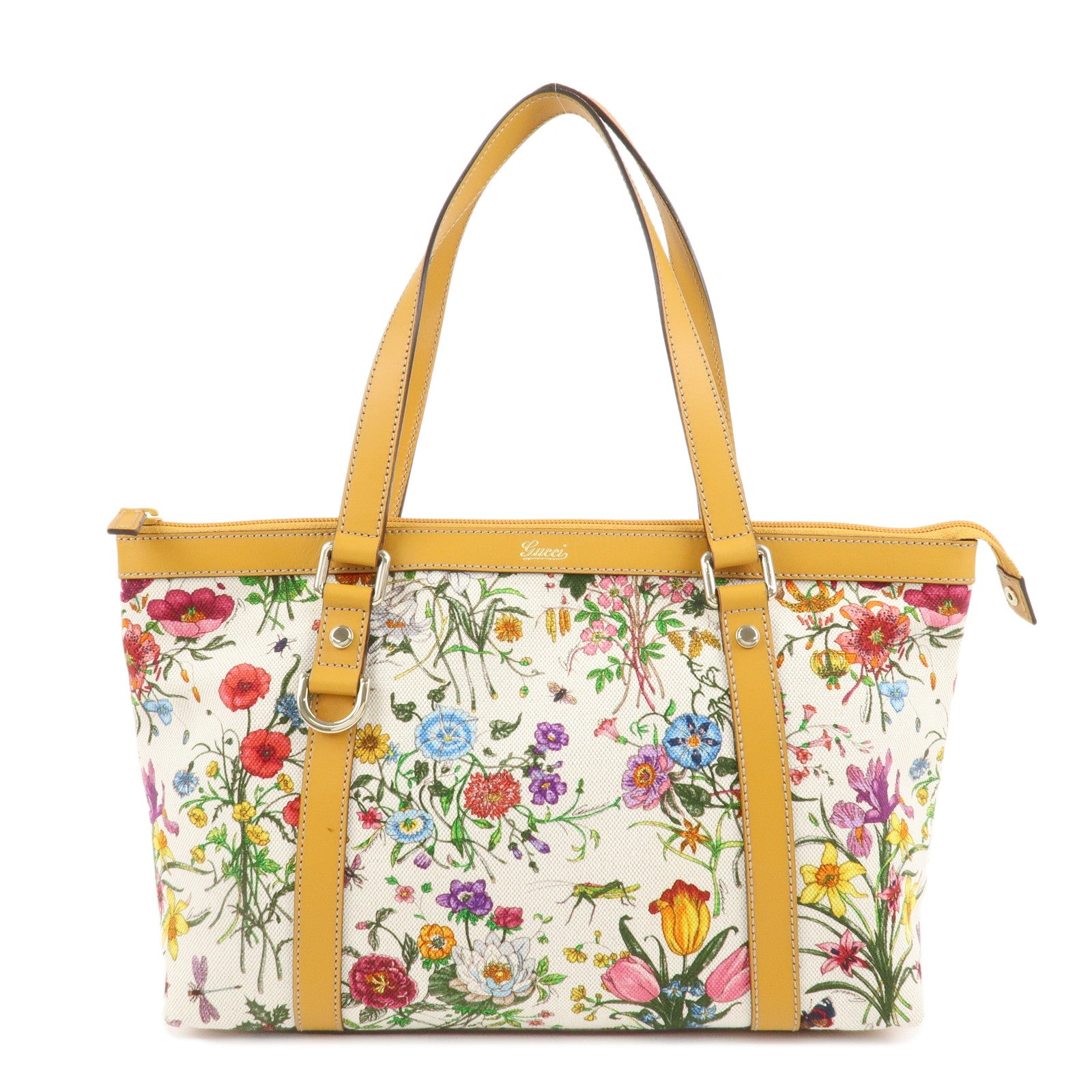 GUCCI-Flora-Abbey-Canvas-Leather-Tote-Bag-Ivory-Orange-272399