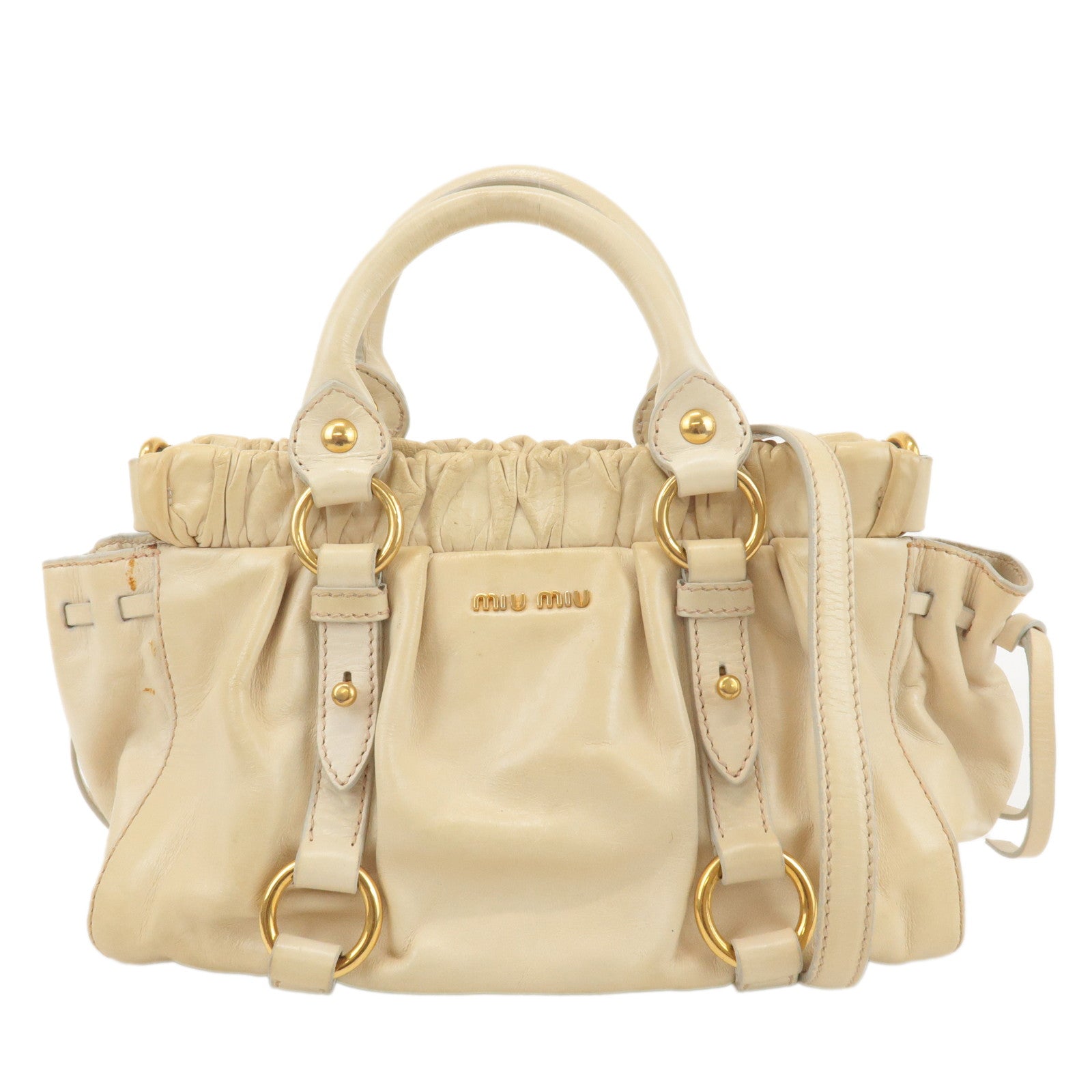 MIU-MIU-Leather-2Way-Bag-Shoulder-Bag-Hand-Bag-Beige