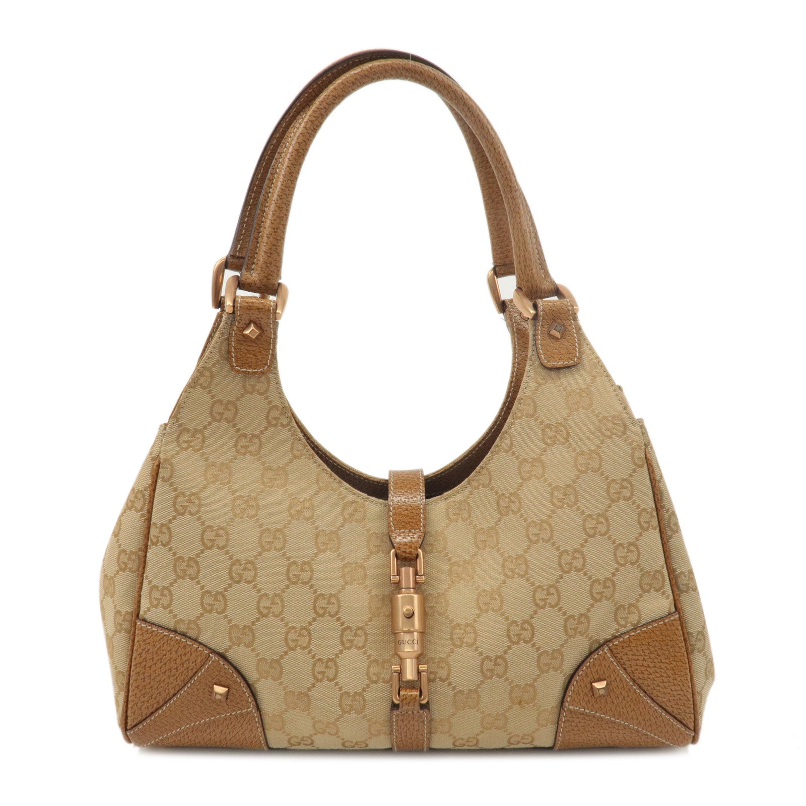 GUCCI New Jackie GG Canvas Leather Shoulder Bag Beige Brown 124407