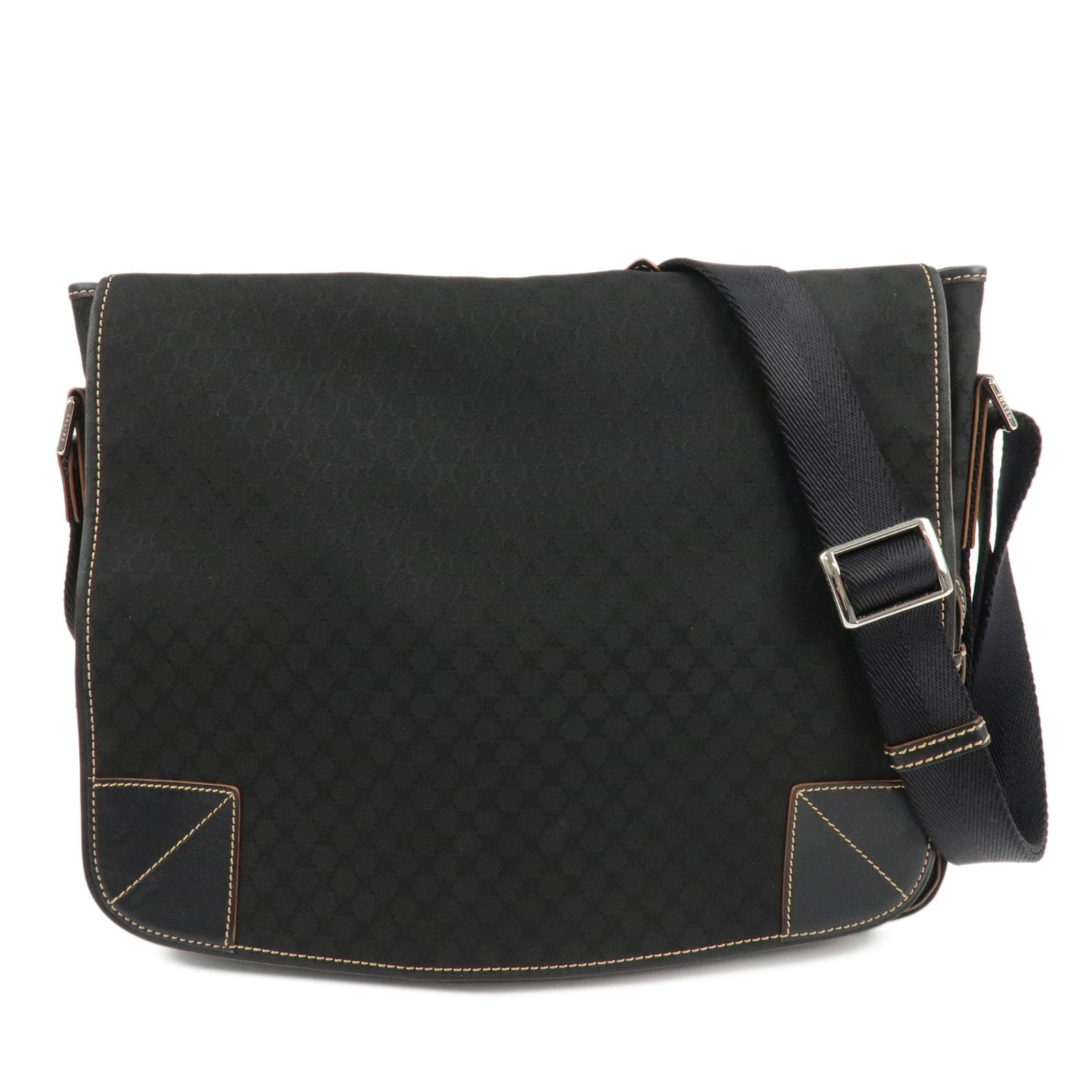 CELINE-Macadam-Canvas-Leather-Shoulder-Bag-Black