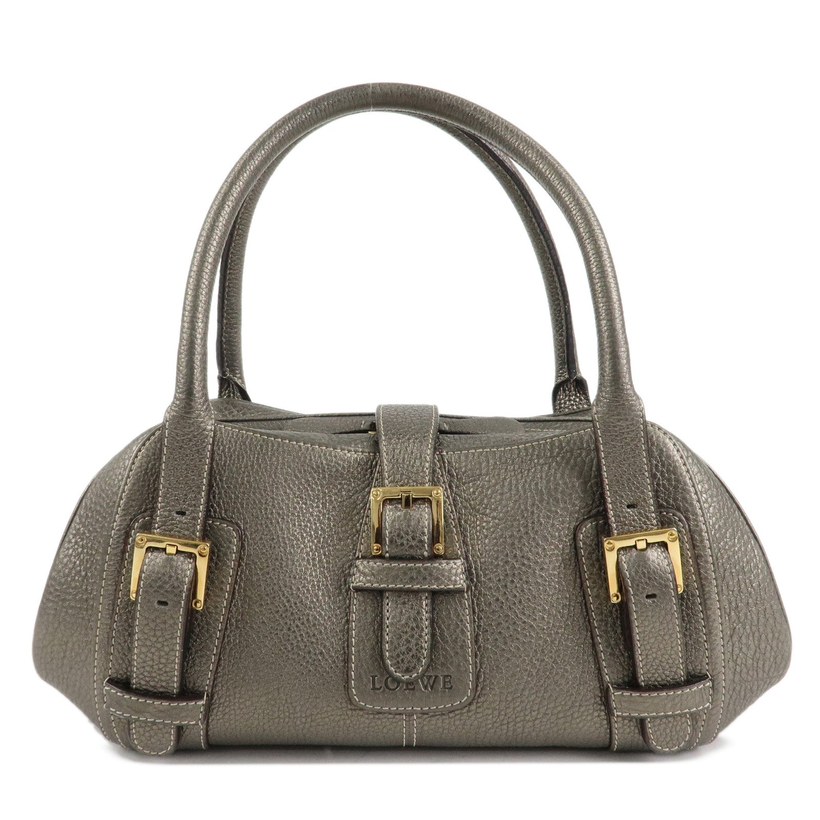 LOEWE-Logo-Senda-Leather-Shoulder-Bag-Hand-Bag-BostonBag-Gold