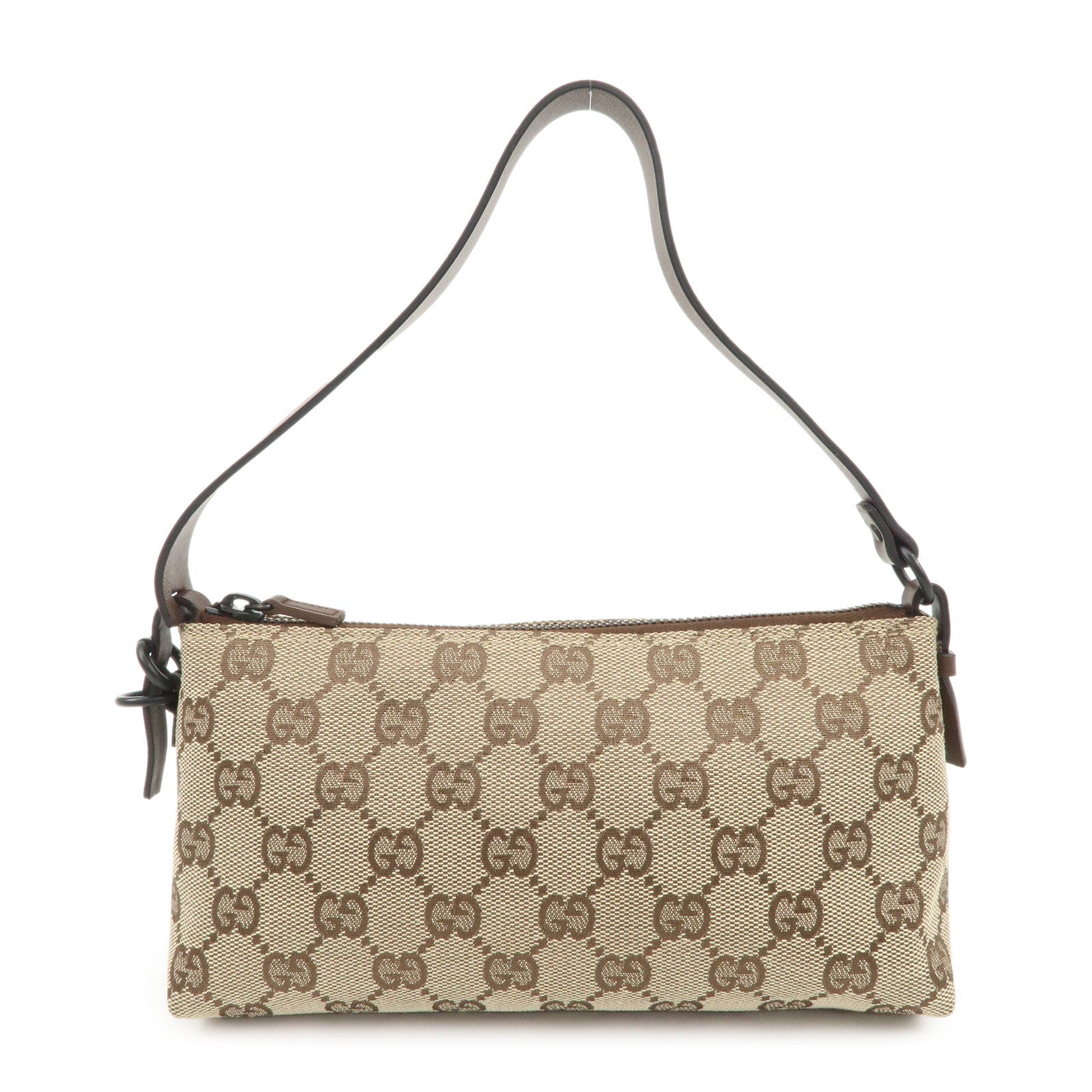 GUCCI-GG-Canvas-Leather-Hand-Bag-Pouch-Beige-Brown-103399