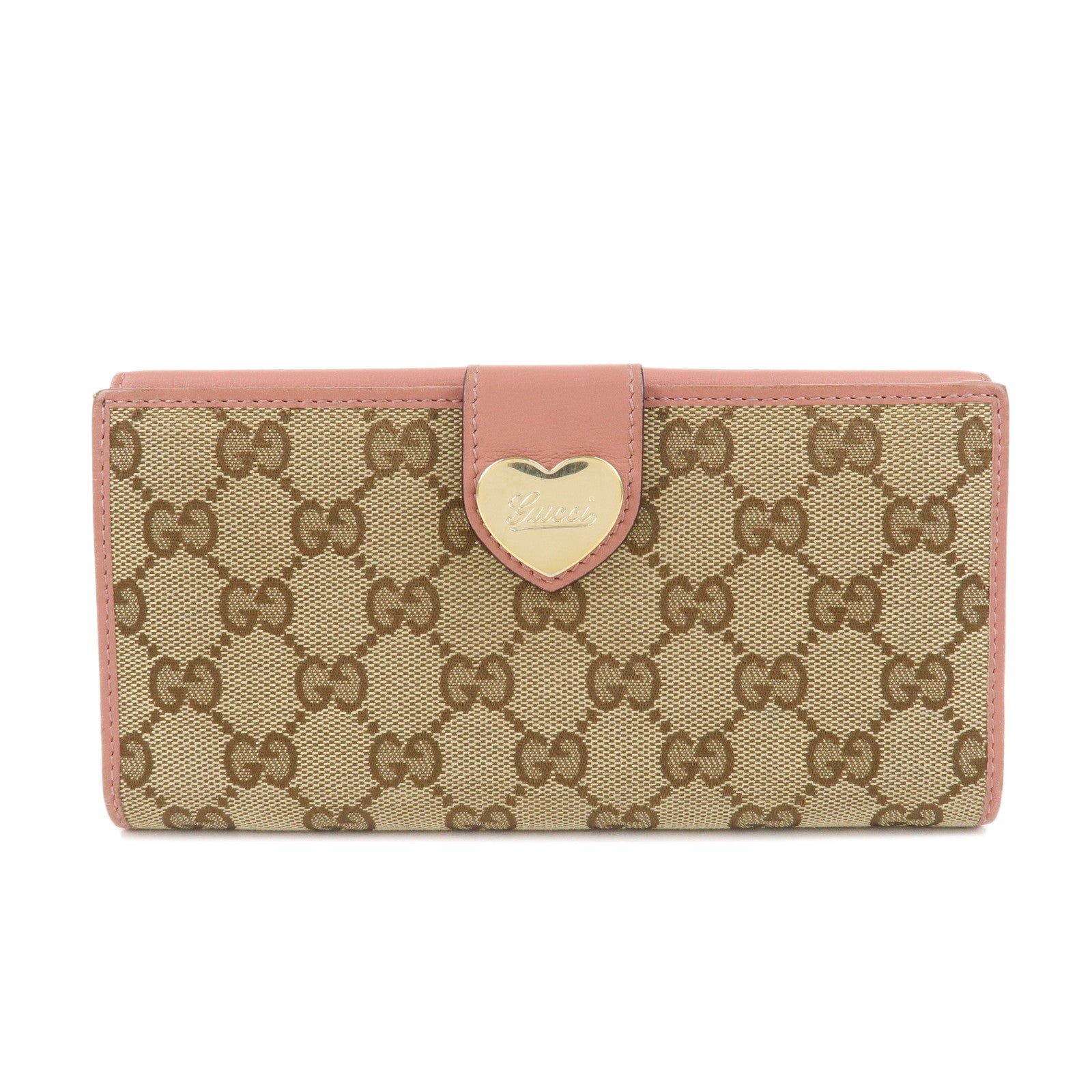 GUCCI-Lovely-Heart-GG-Canvas-Leather-Bifold-Long-Wallet-203550