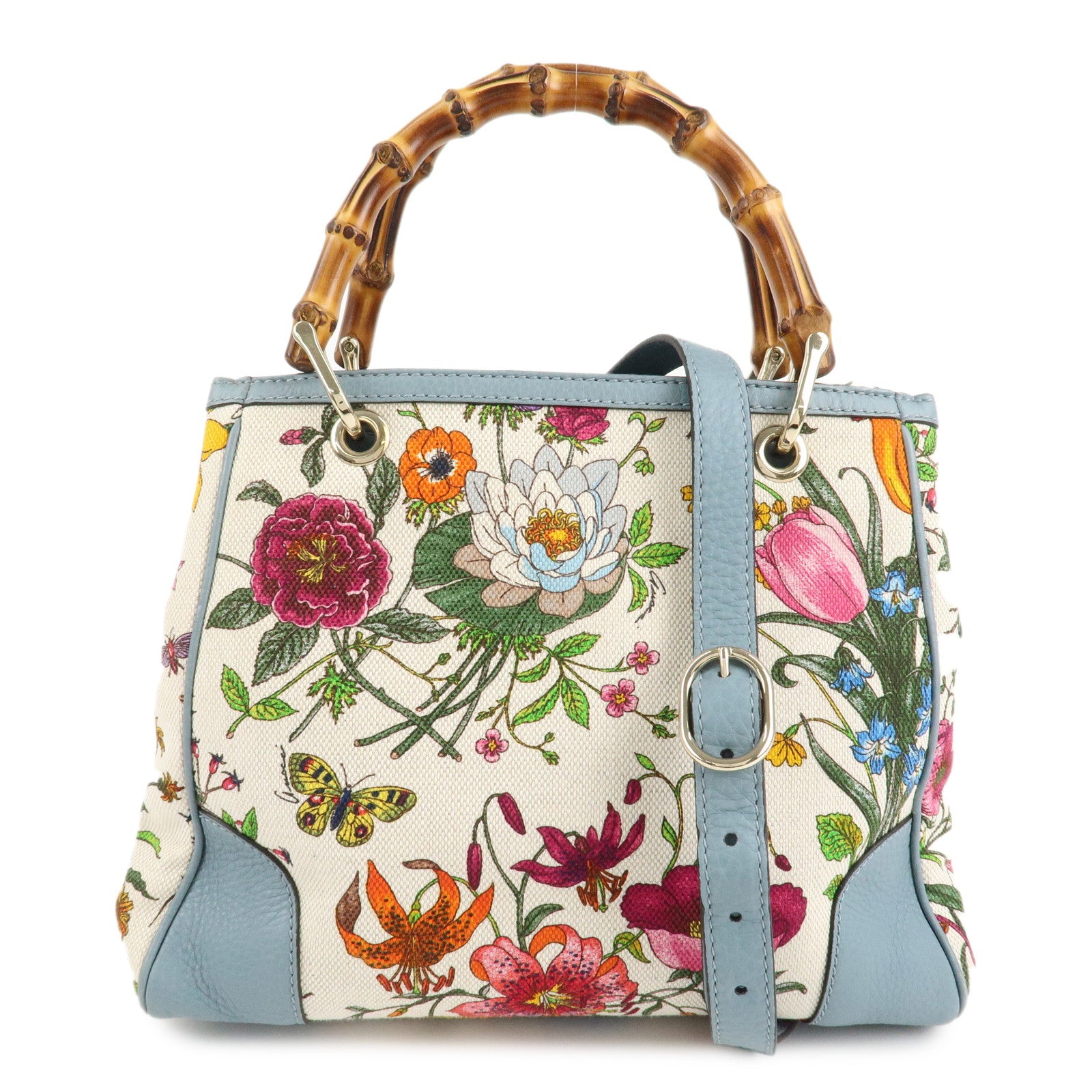 GUCCI-Bamboo-Canvas-Leather-2Way-Bag-Flora-Japan-Limited-336032