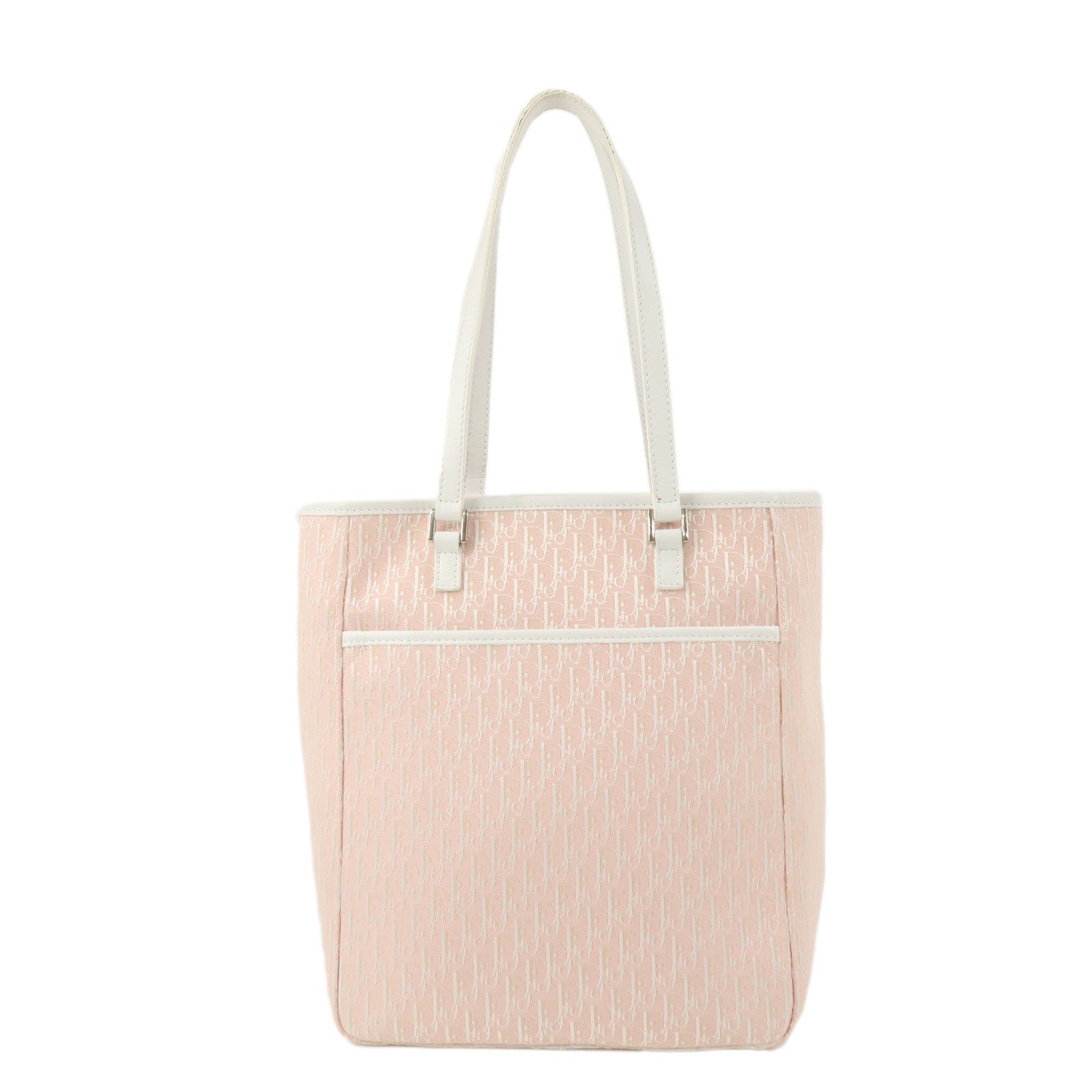 Christian-Dior-Trotter-Canvas-Leather-Tote-Bag-Pink-White