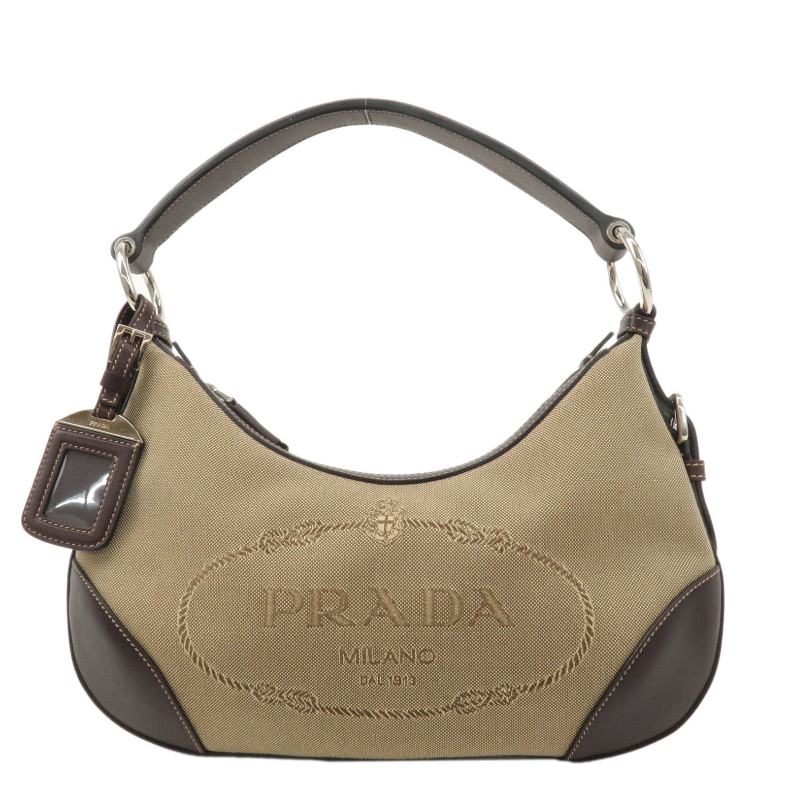 PRADA Logo Jacquard Leather Shoulder Bag