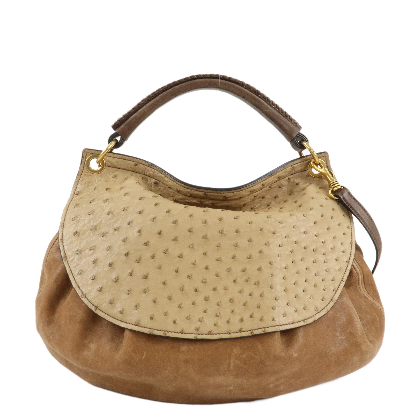 MIU-MIU-Leather-2Way-Bag-Hand-Bag-Shoulder-Bag-Brown-Gold-HDW