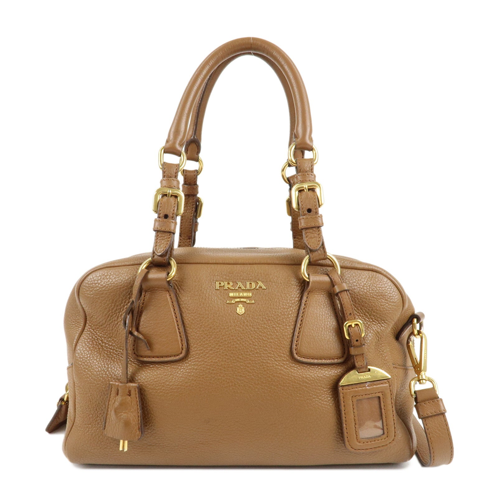 PRADA-Leather-2Way-Bag-Hand-Bag-Shoulder-Bag-Brown-1BB091