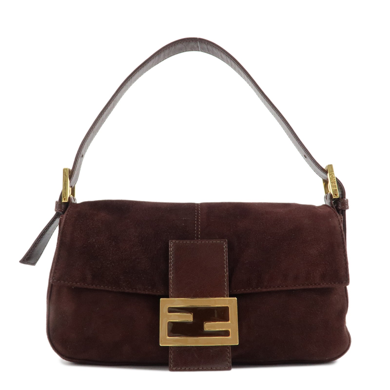 FENDI-Suede-Leather-Shoulder-Bag-Dark-Brown-26424