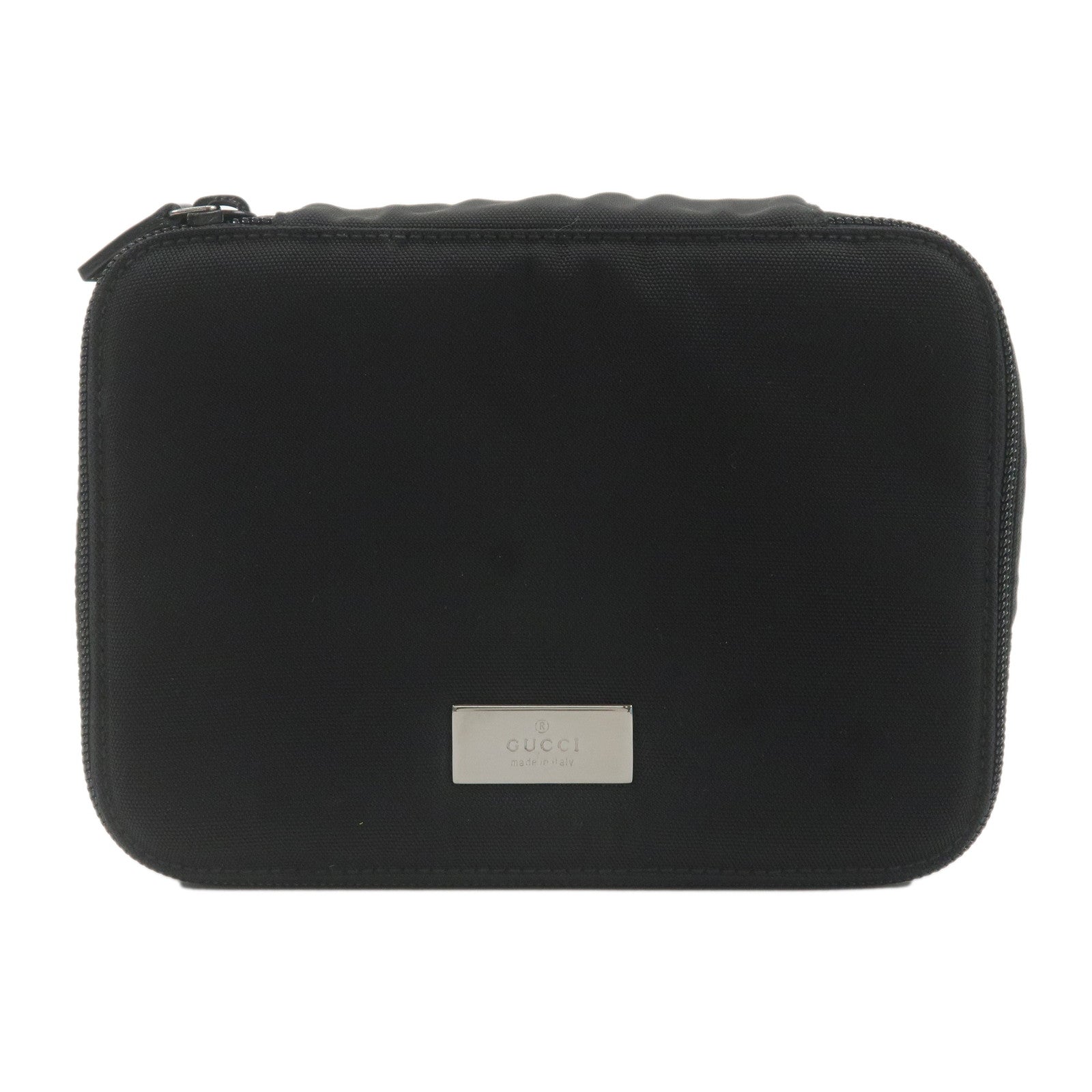 GUCCI-Canvas-Pouch-Cosmetic-Pouch-Black-Silver-Hardware-039.0949