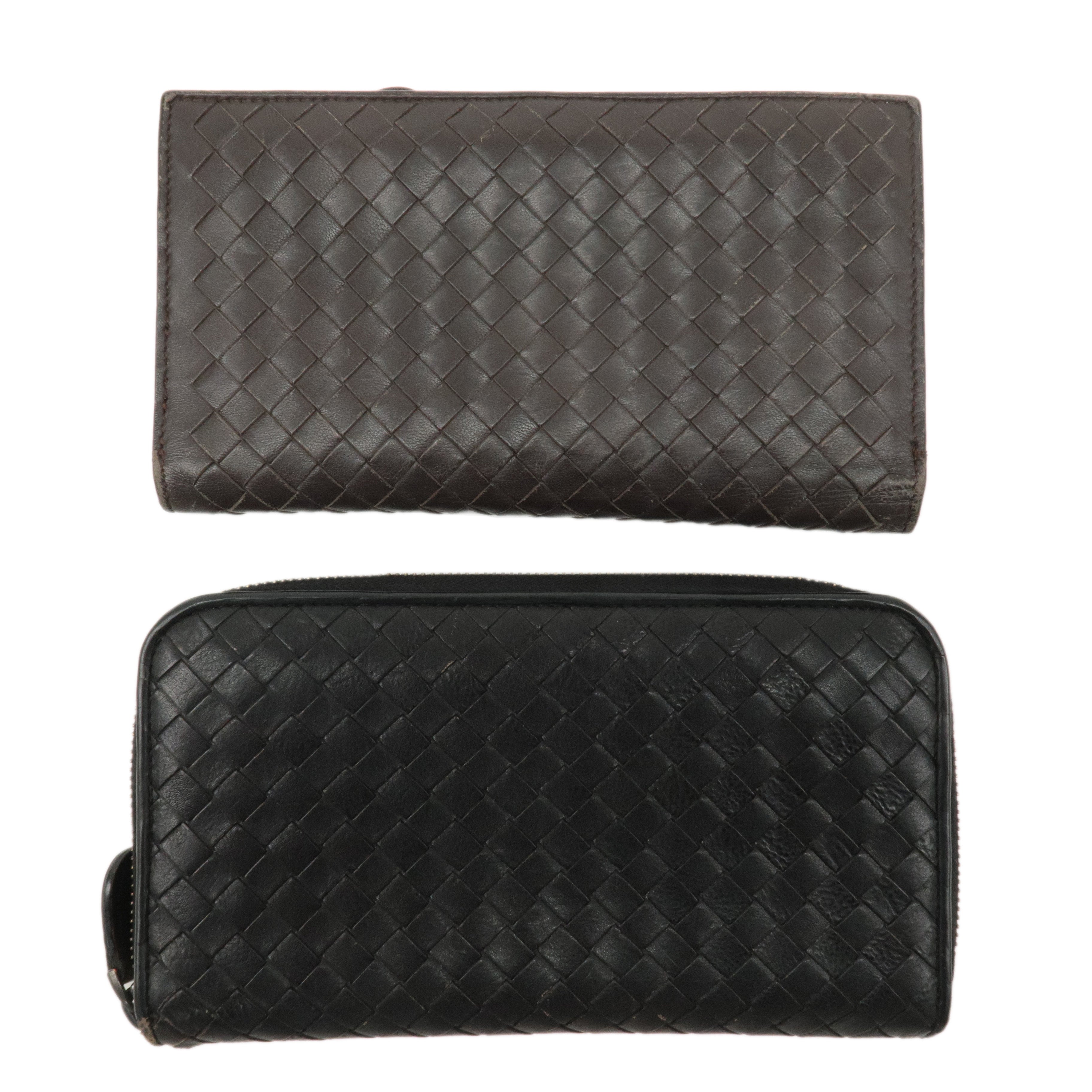 BOTTEGA VENETA Set of 2 Intrecciato Leather Wallet Black Brown