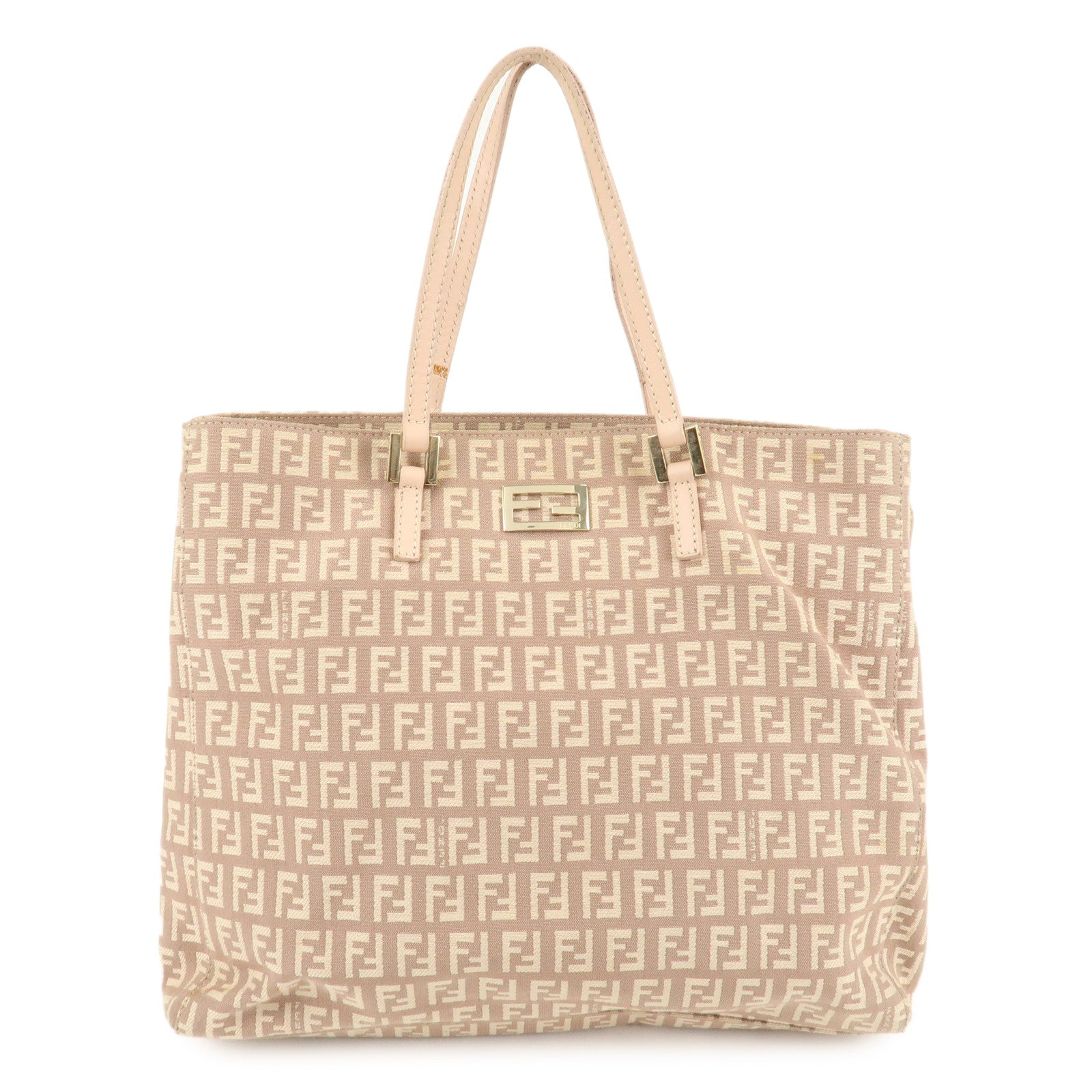 FENDI-Zucchino-Canvas-Leather-Tote-Bag-Pink-Beige-8BH133