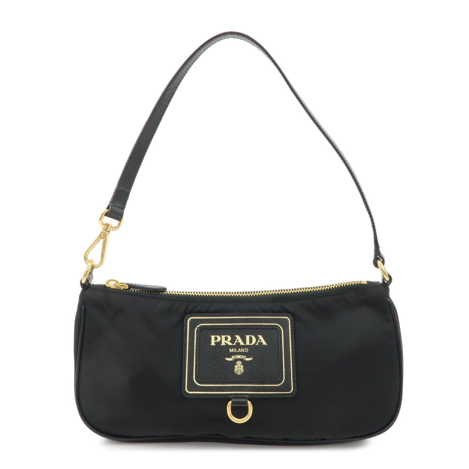 PRADA-Logo-Nylon-Leather-Shoulder-Bag-Pouch-Hand-Bag-Black