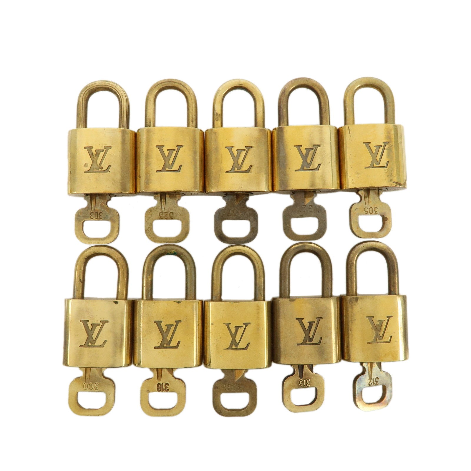 Louis-Vuitton-Set-of-10-Lock-&-Key-Cadena-Key-Lock-Metal-Gold