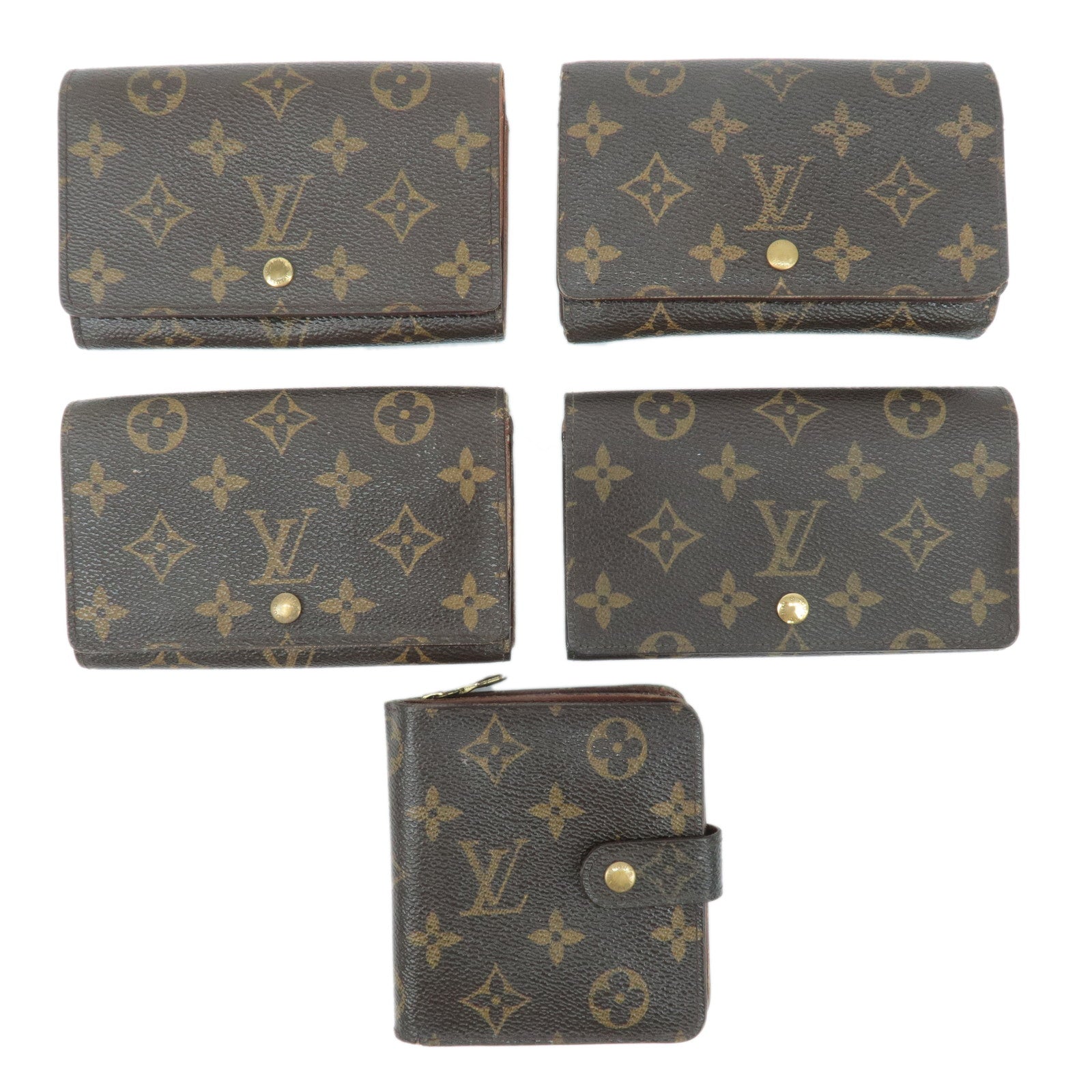 Louis-Vuitton-Set-of5-Monogram-Porte-Monnaie-Billets-Tresor-Wallet