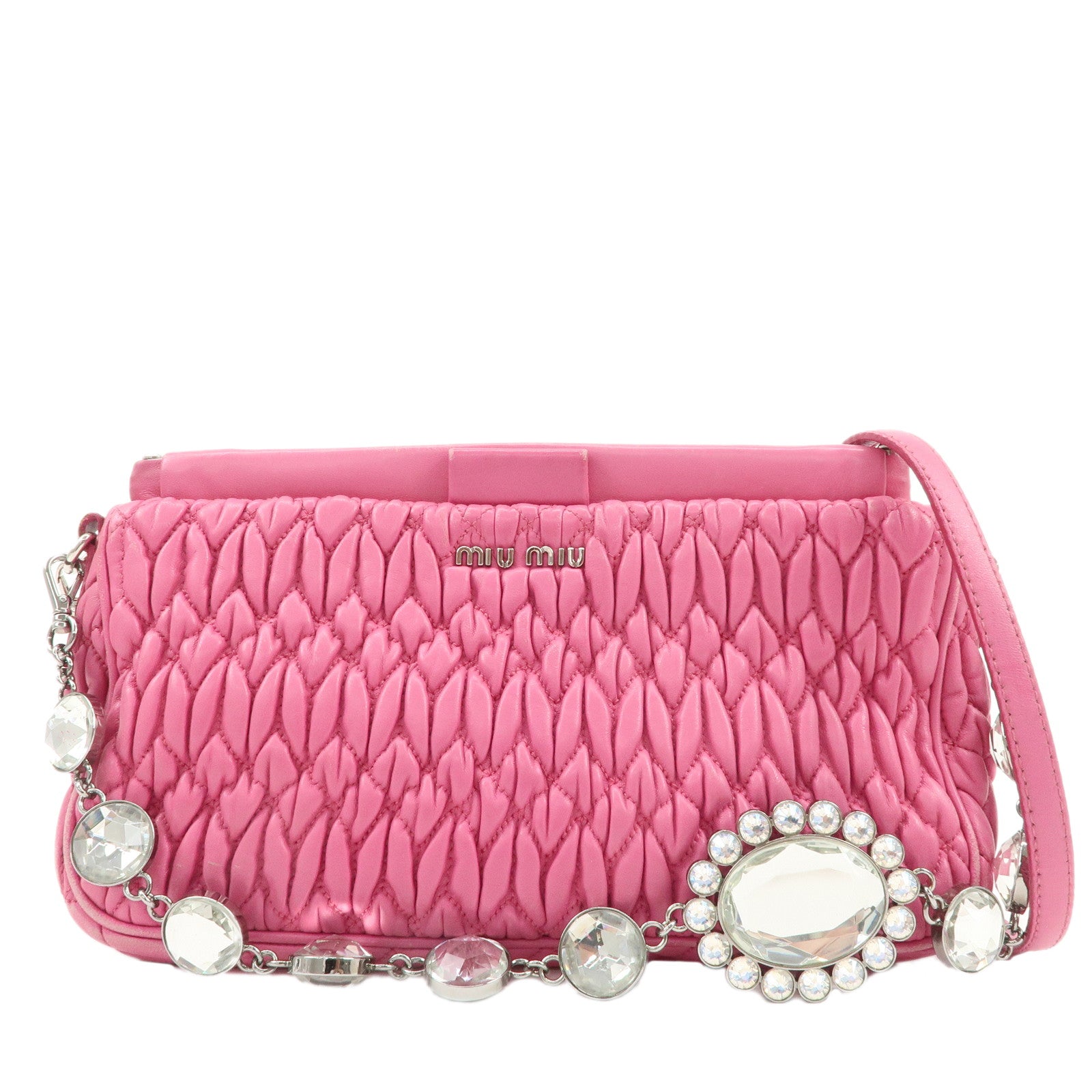 MIU-MIU-Matelasse-Leather-Bijou-Shoulder-Bag-Hand-Bag-Pink