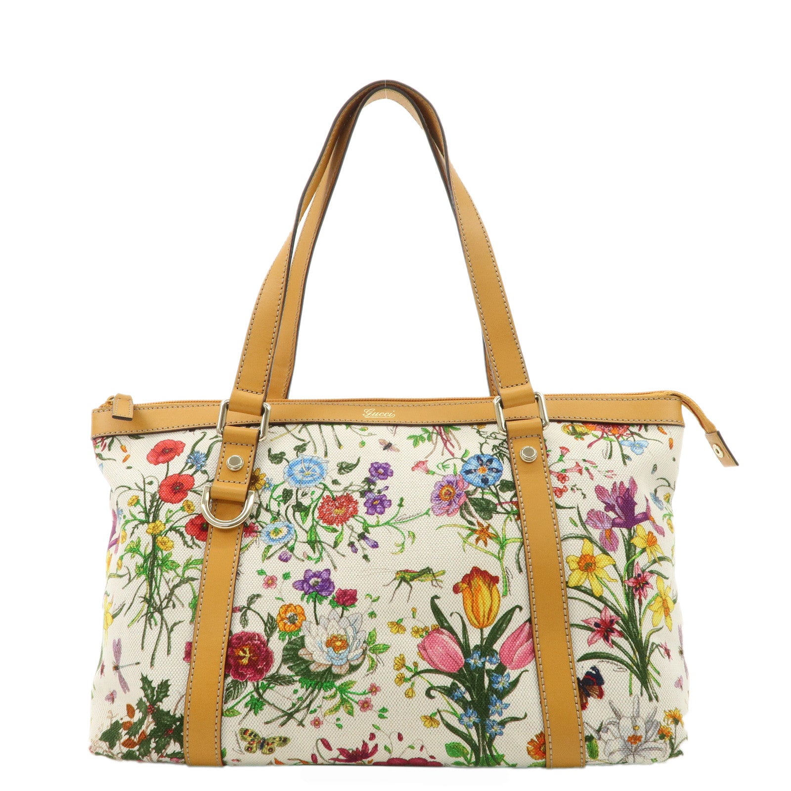 GUCCI-Abbey-Canvas-Leather-Tote-Bag-Hand-Bag-Flora-Orange-272399