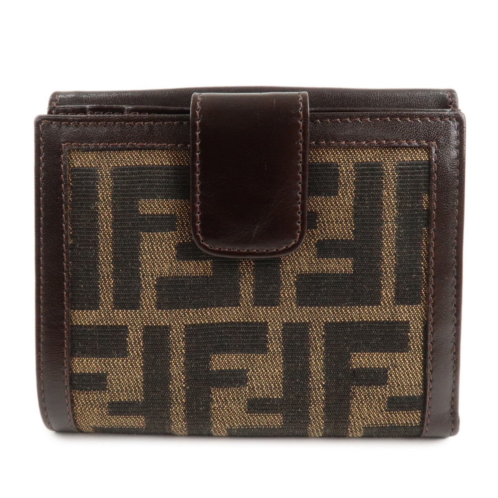 FENDI-Zucca-Canvas-Leather-W-Hook-Bifold-Wallet-12671