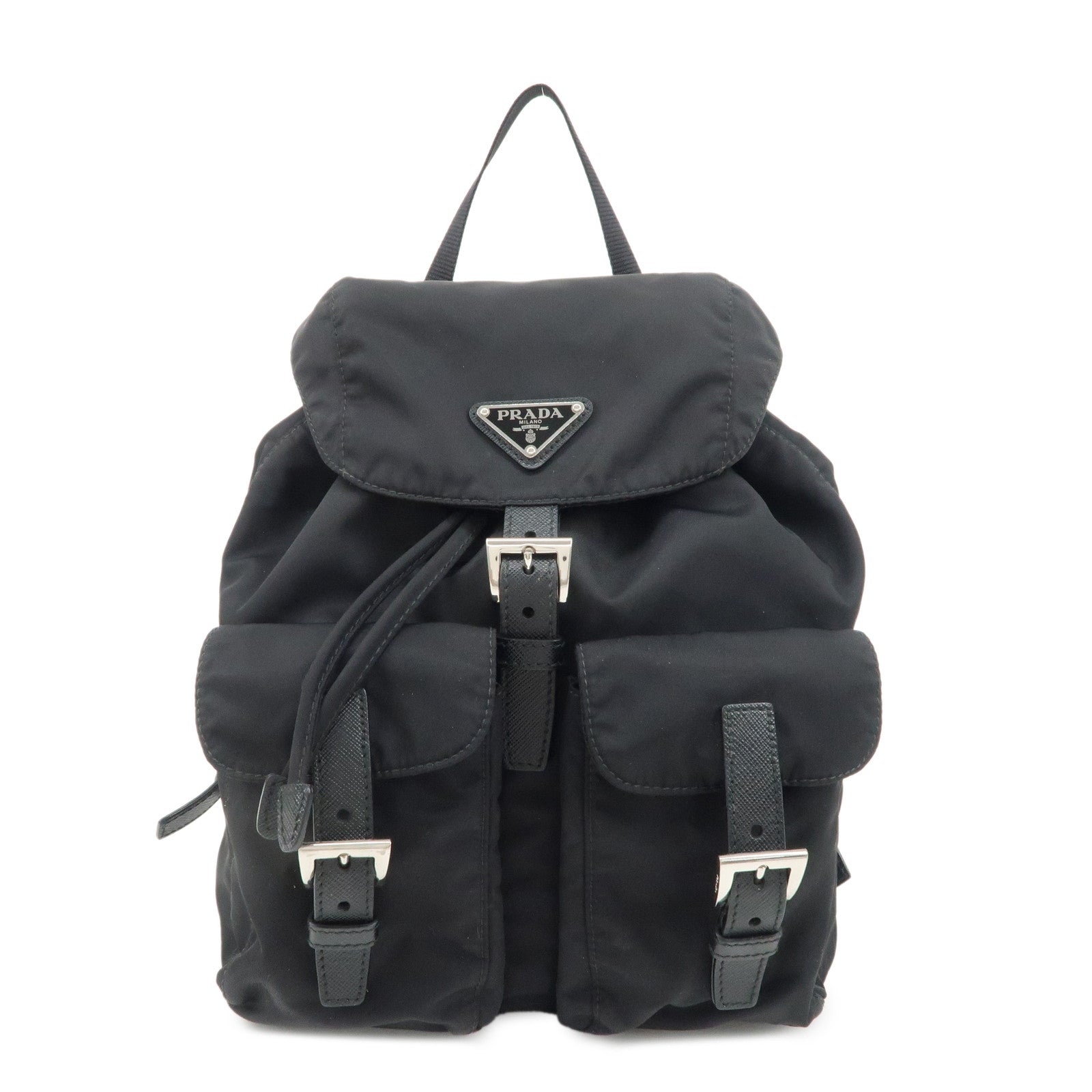 PRADA-Logo-Nylon-Lether-Back-Pack-Ruck-Sack-Black