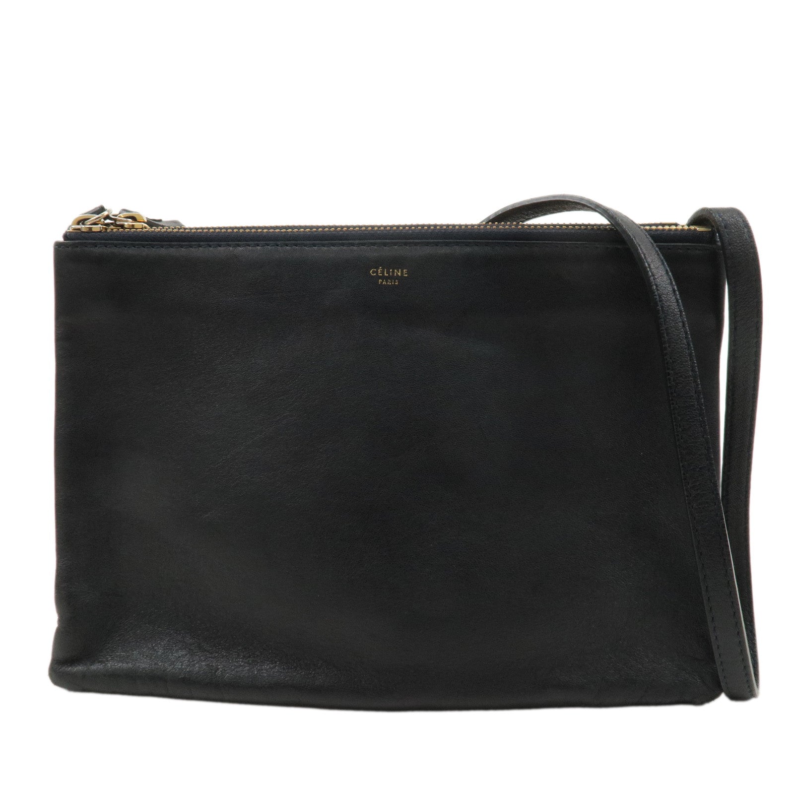 CELINE-Leather-Trio-Large-Shoulder-Bag-Balck