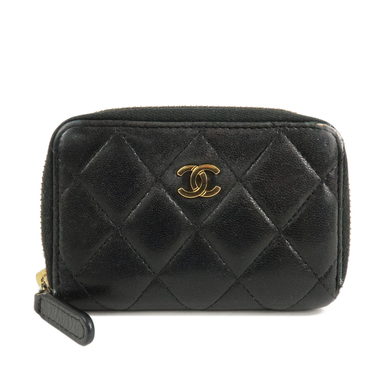 CHANEL-Matelasse-Lamb-Skin-Zip-Around-Coin-Case-Black-A69271