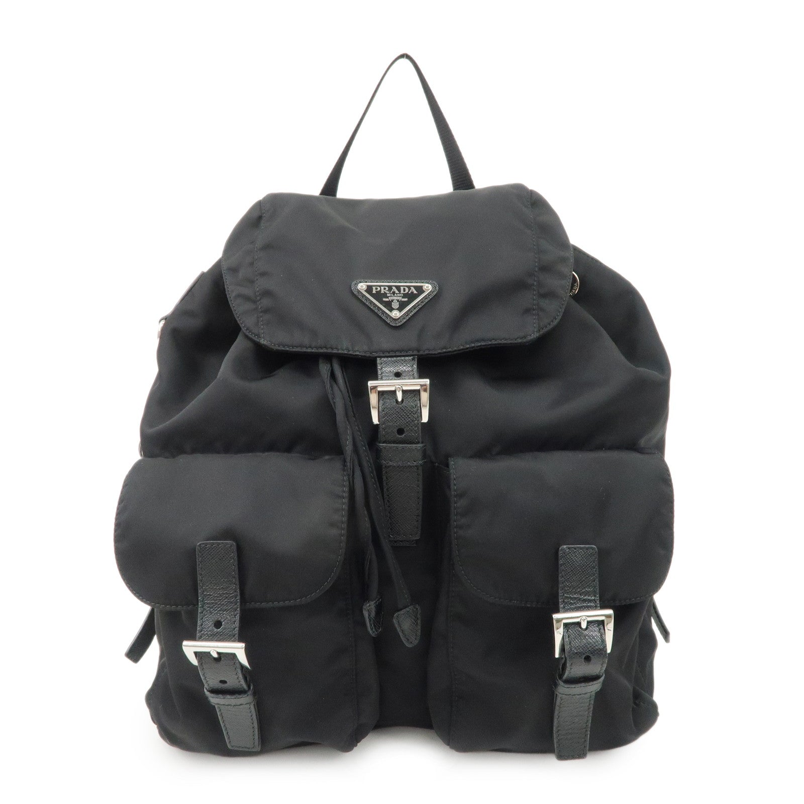 PRADA-Re-Nylon-Triangle-Logo-Nylon-Leather-Back-Pack-NERO-1BZ811